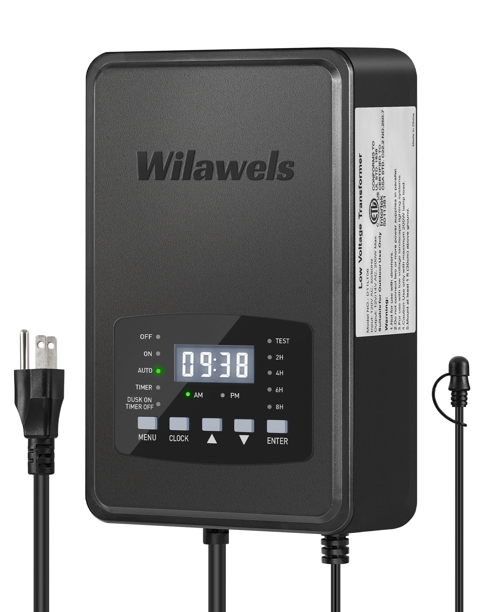 WILAWELS 200W Low Voltage Landscape Transformer  Weatherproof Outdoor Low Voltage Transformer  120V AC to 12/14V AC  Landscape Lighting Transformer with Timer and Photocell Sensor  ETL Listed D11LT06