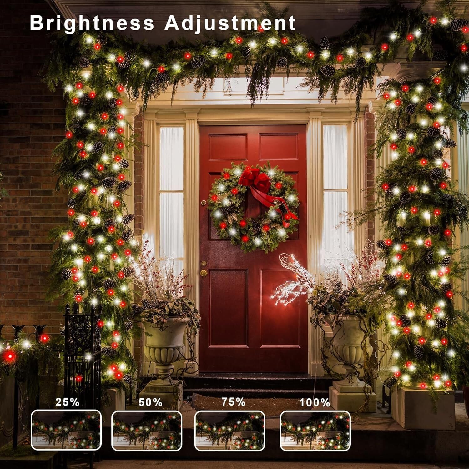 Dbfairy 2Pack Red White Battery Christmas String Lights 32.8Ft 100Leds, Battery Operated Wreath String Lights 8 Modes With Remot
