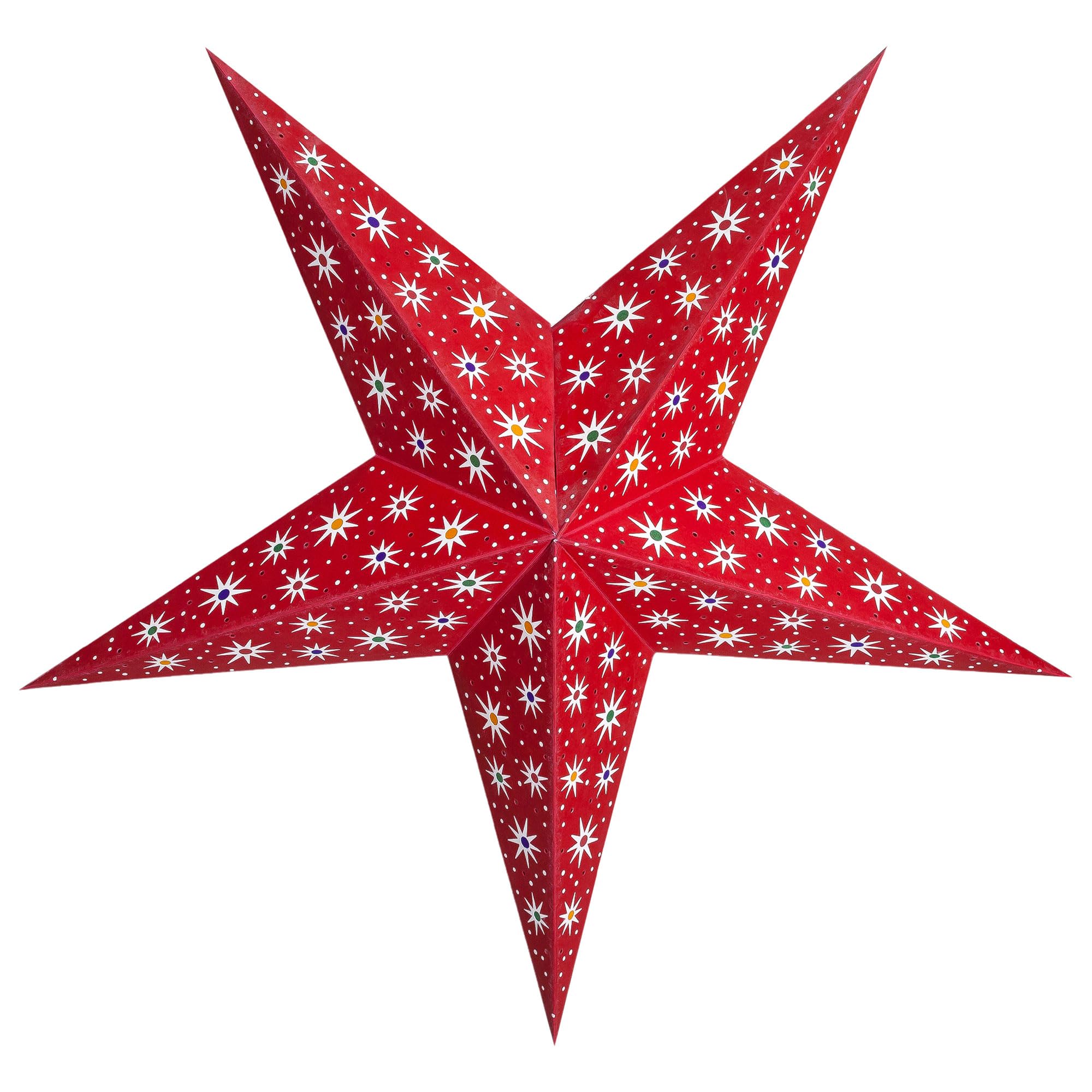 GalaxyArts Red Paper Star Lantern 24 Inch 3D Illuminated Starlite Handcrafted Hollow Hanging Lamp Decoration for Weddings, Parti