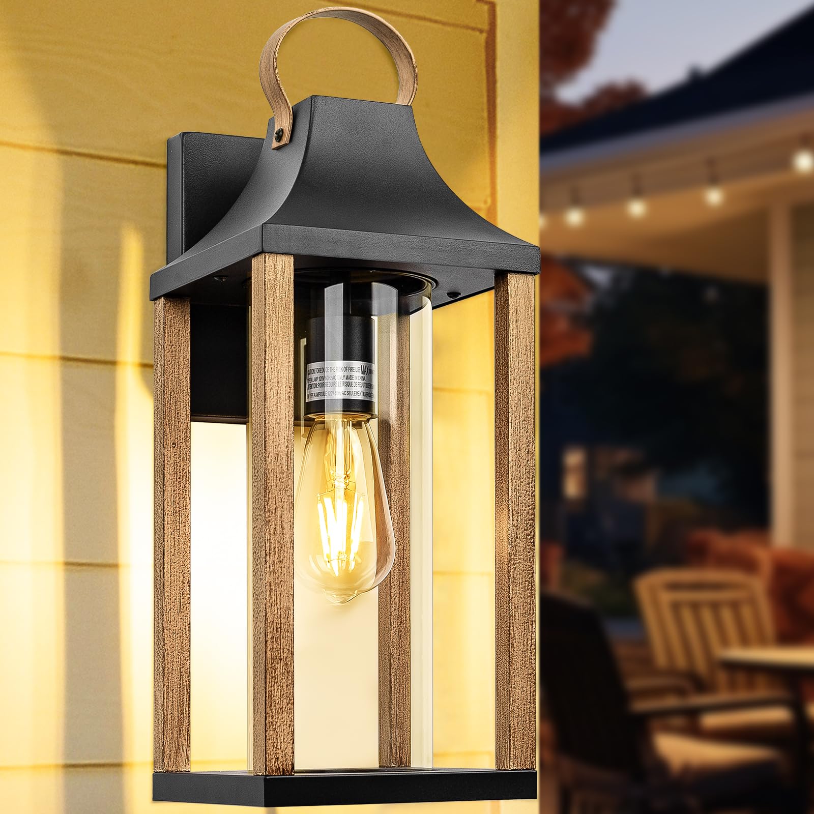 Roravilila Large Outdoor Wall Light, 17&quot; Waterproof Modern Sconce, Rustic Wood, E26 Base