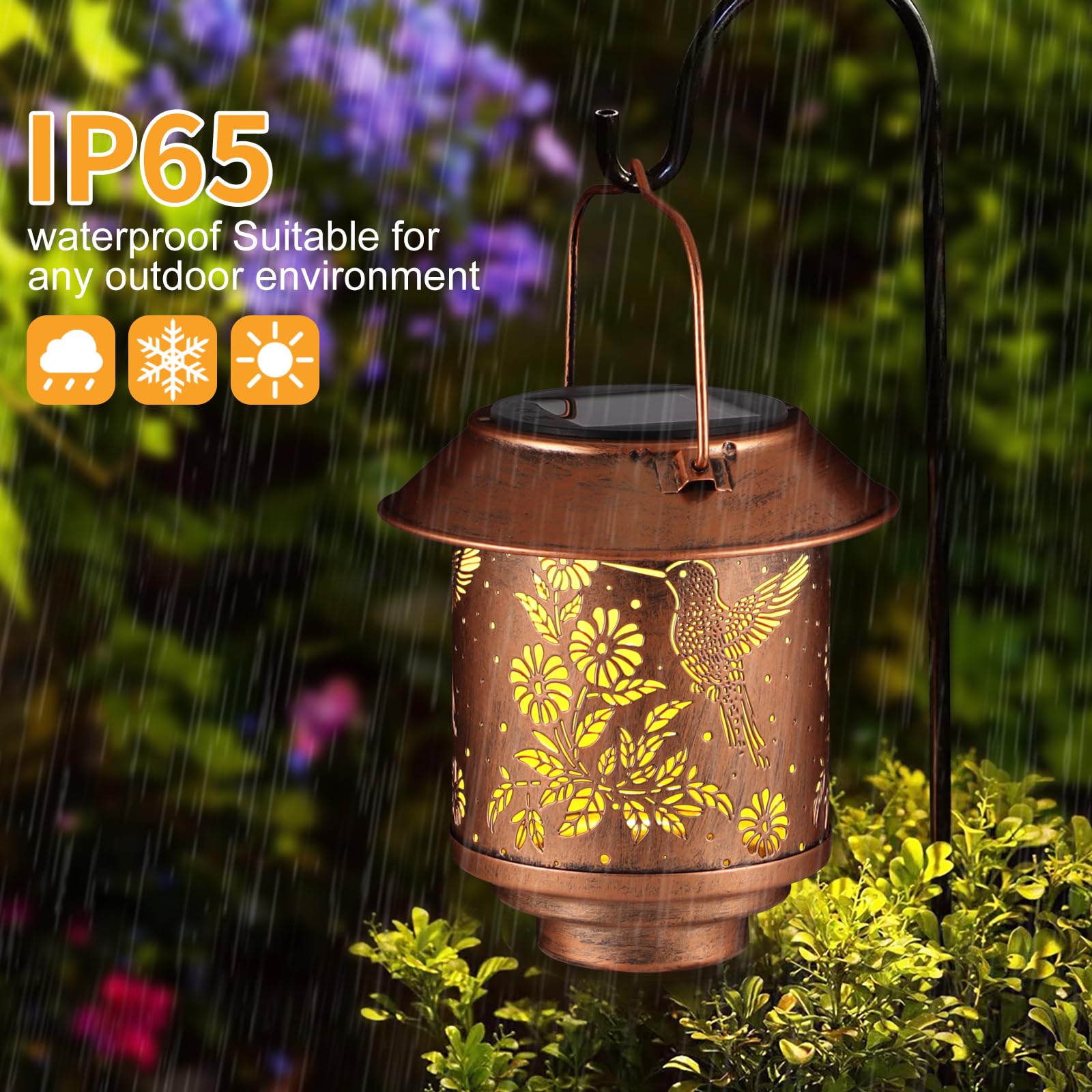 Doogarden Hummingbird Solar Lantern - Outdoor Metal Garden Decor, Waterproof LED, Bronze, Model D-MTD103