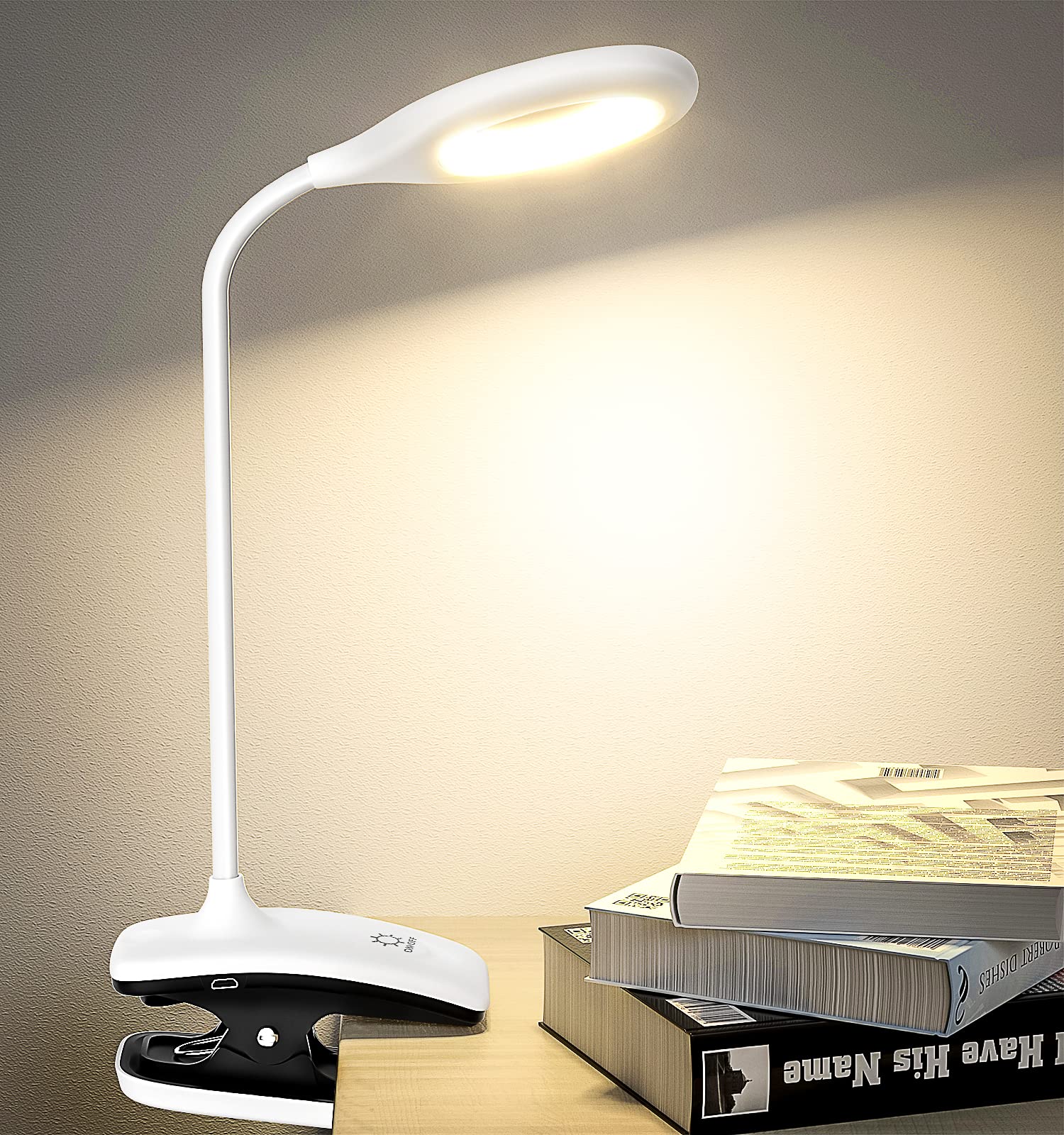 Deeplite Led Desk Lamp Clip On Lamp Battery Powered Clip On Light Book Light For Bed, Eye-Caring Flexible Arm Memory Touch 3 Col