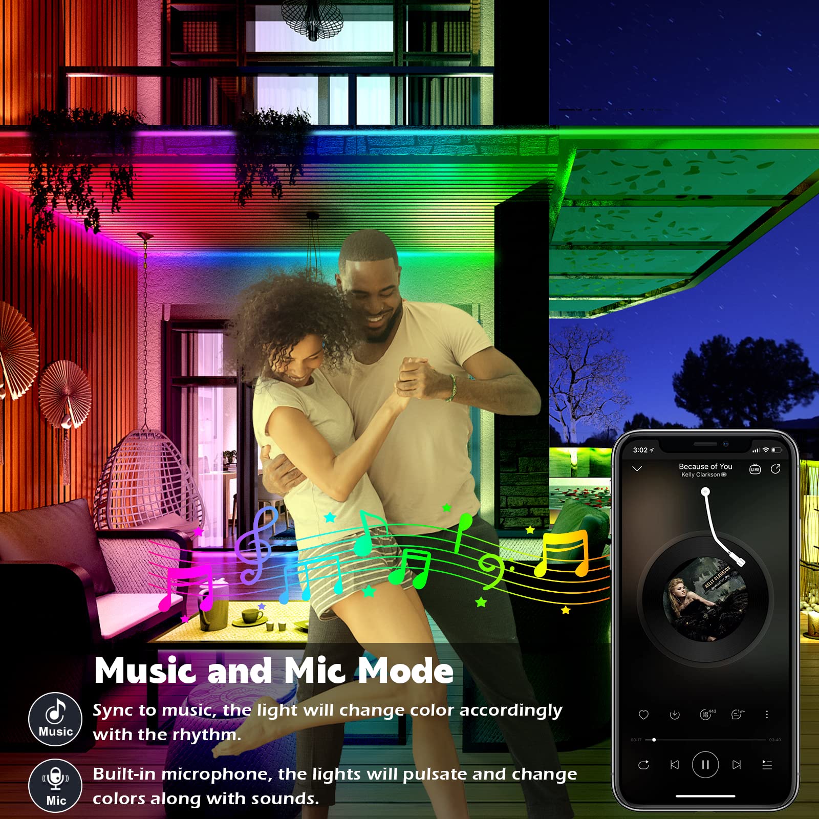 AILBTON 300ft Outdoor LED Strip Lights, Waterproof IP68, Bluetooth App Control, Music Sync RGB for Garden, Deck, Pool, Balcony