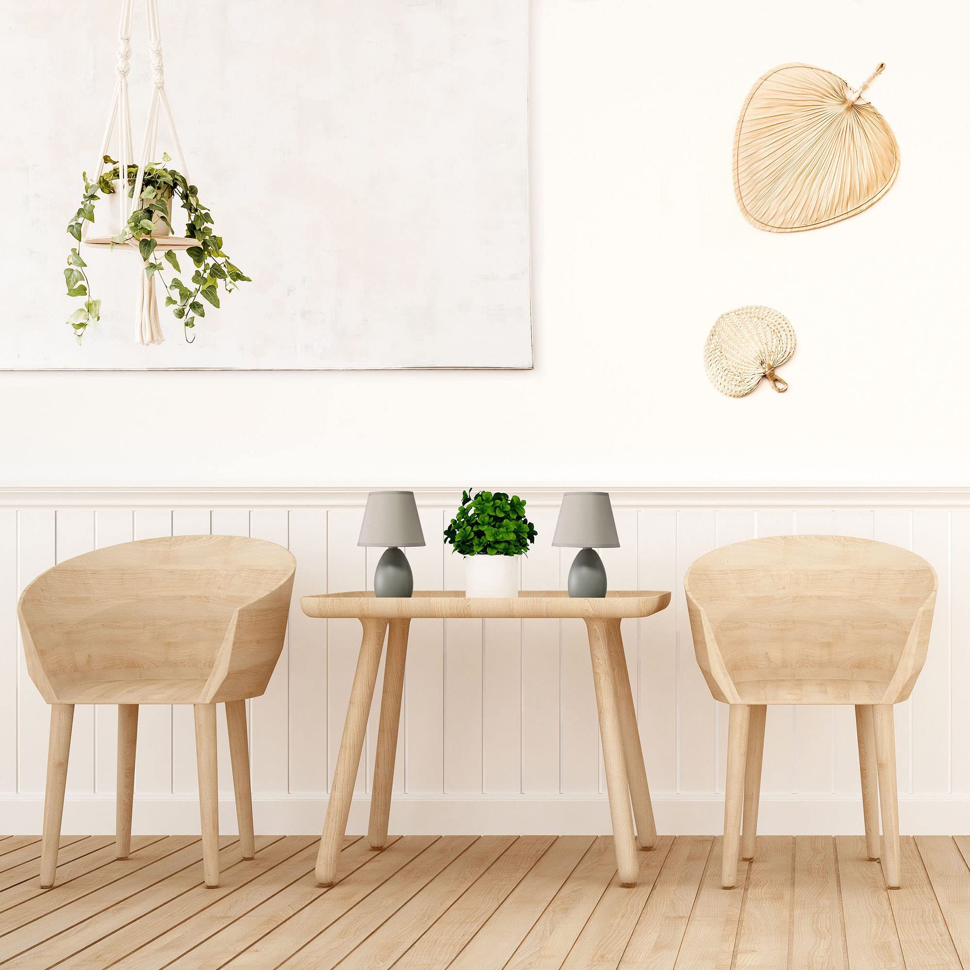 Creekwood Home 9.45&quot; Gray Ceramic Bedside Table Lamp Set With Tapered Drum Shade