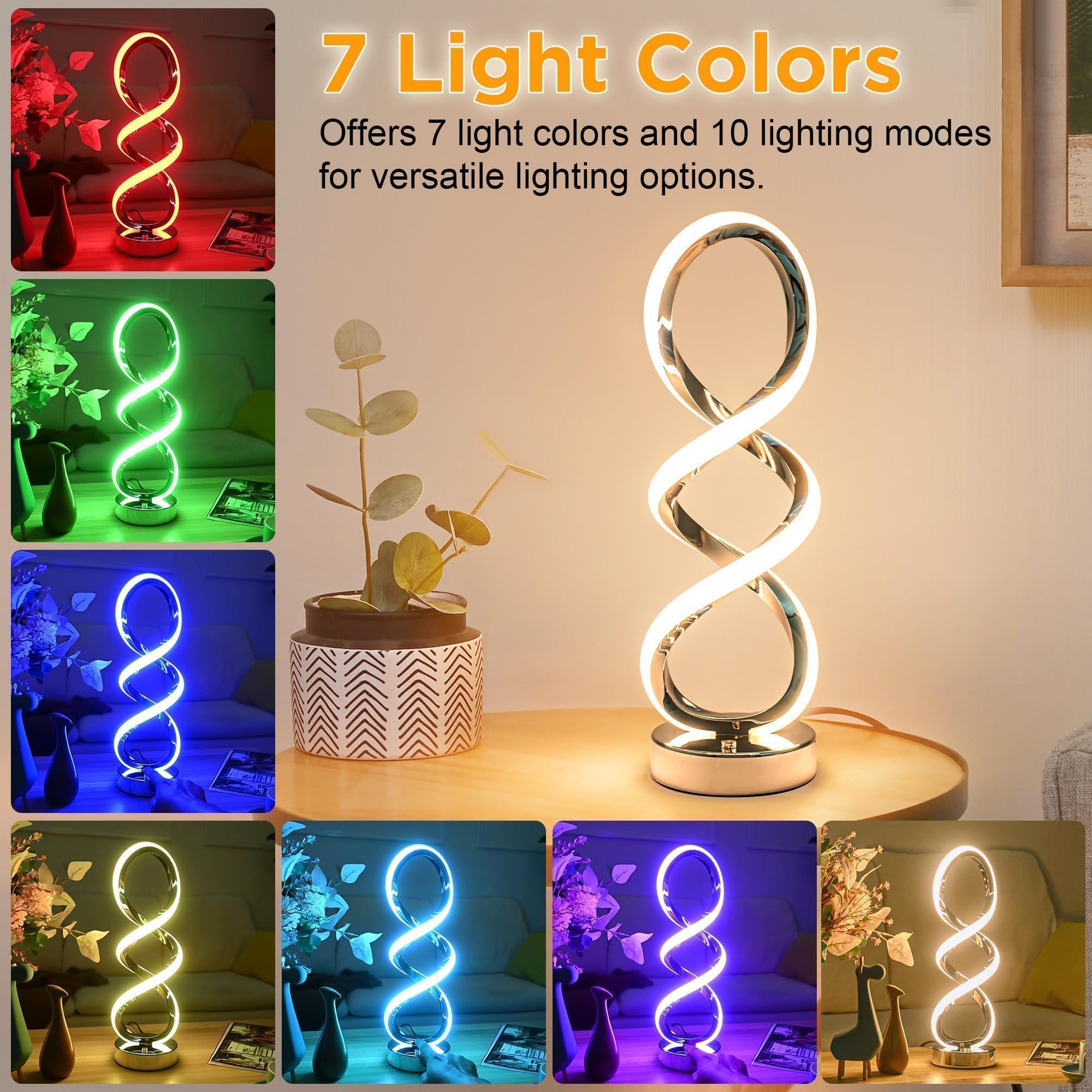 Adebime Modern Spiral Rgb Table Lamp - Touch Dimmable, 7 Colors, Unique Design For Bedroom & Living Room