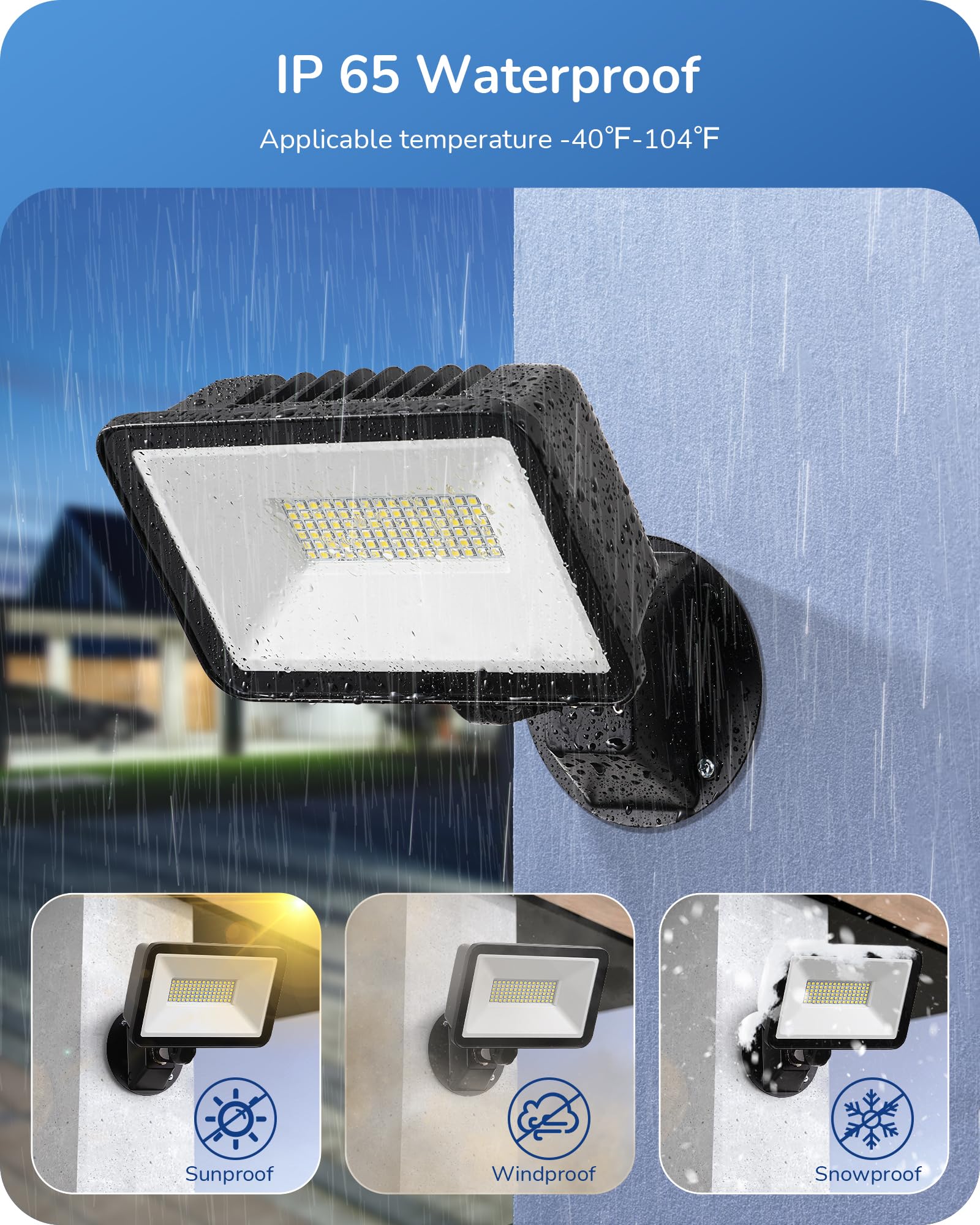EDISHINE 73W LED Flood Light, 10000LM, IP65 Waterproof, 5000K Security Light for Outdoor Use, Black, Model HFLB07A