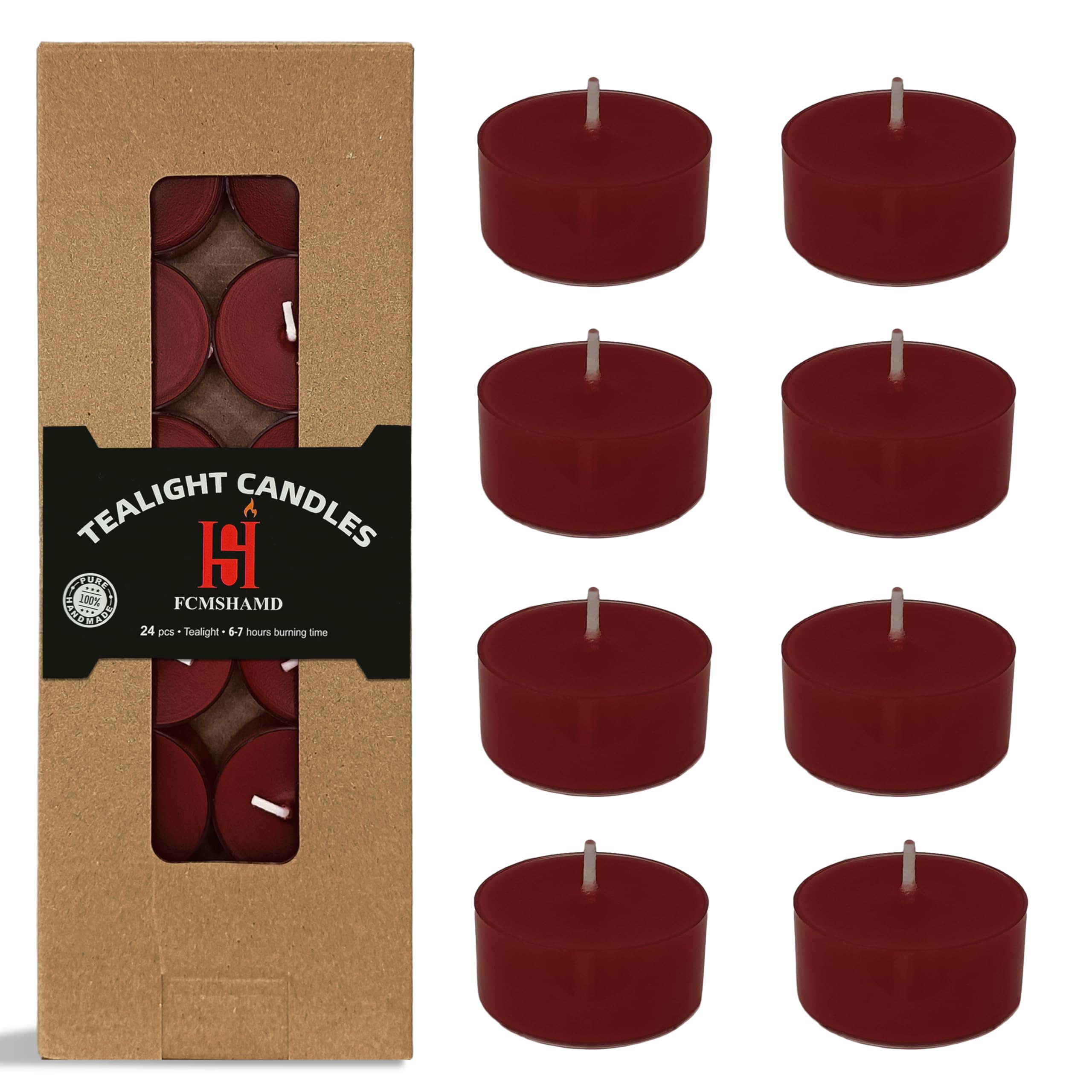 Tea Candles Handmade Clear Cup Apple Scented Smokeless 24 Pack Tea Lights Candle Long Burning Tealight Candle for Wedding Easter Mothers Day(Red)