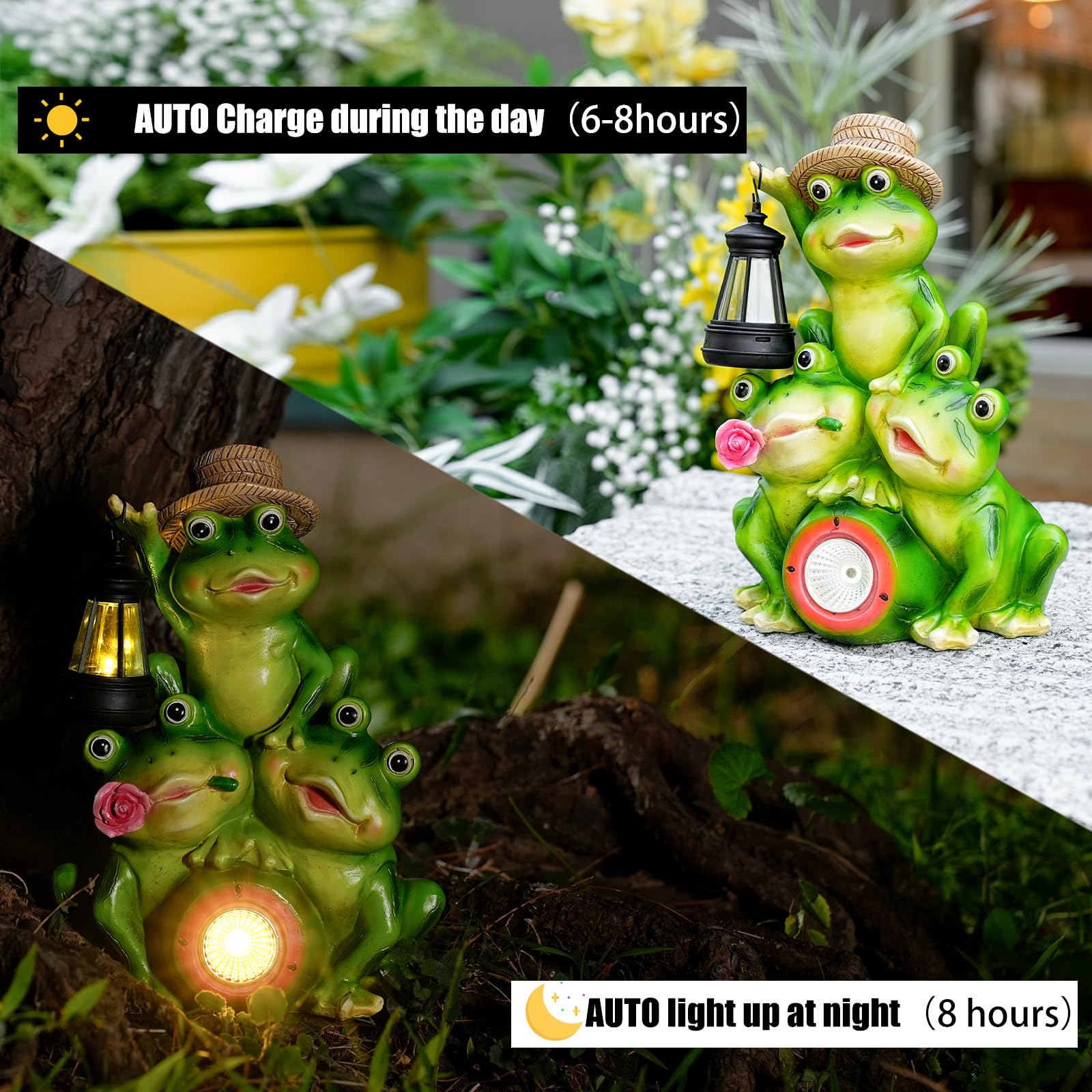 Joint Honglin Solar Frog Family Garden Statue Three Frog Figurines with Lantern & LED Light - Cute Solar Yard Decor for Lawn, Pa