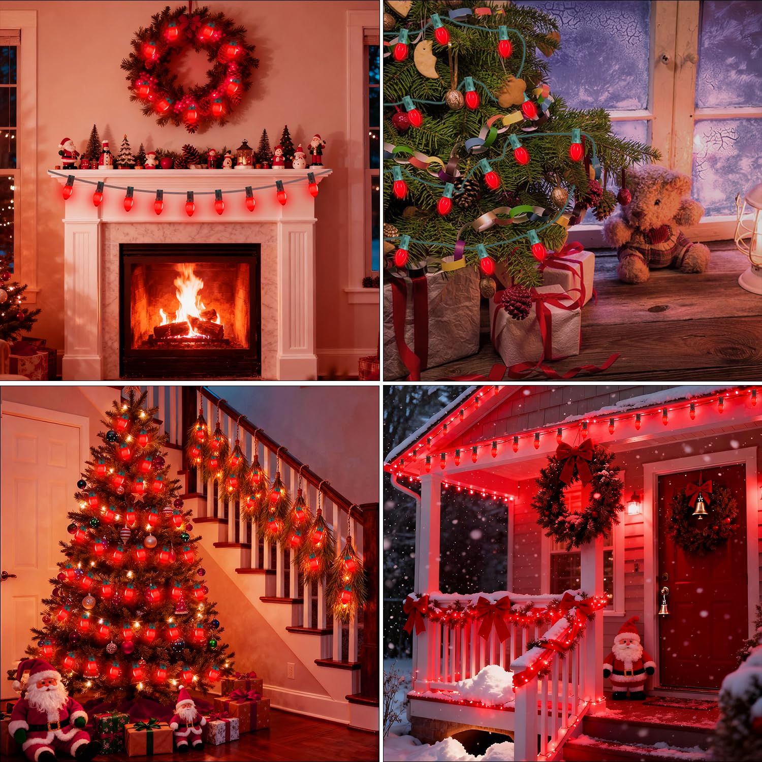 Sotopoo 25 Pack Red Led Light Bulbs C7 Replacement Bulbs - Led Glass Opaque Red Bulbs For Christmas Tree Garland Decor  Christmas Lights Replacement Bulbs For Home Yard Porch Stair  E12 Base  0.6W