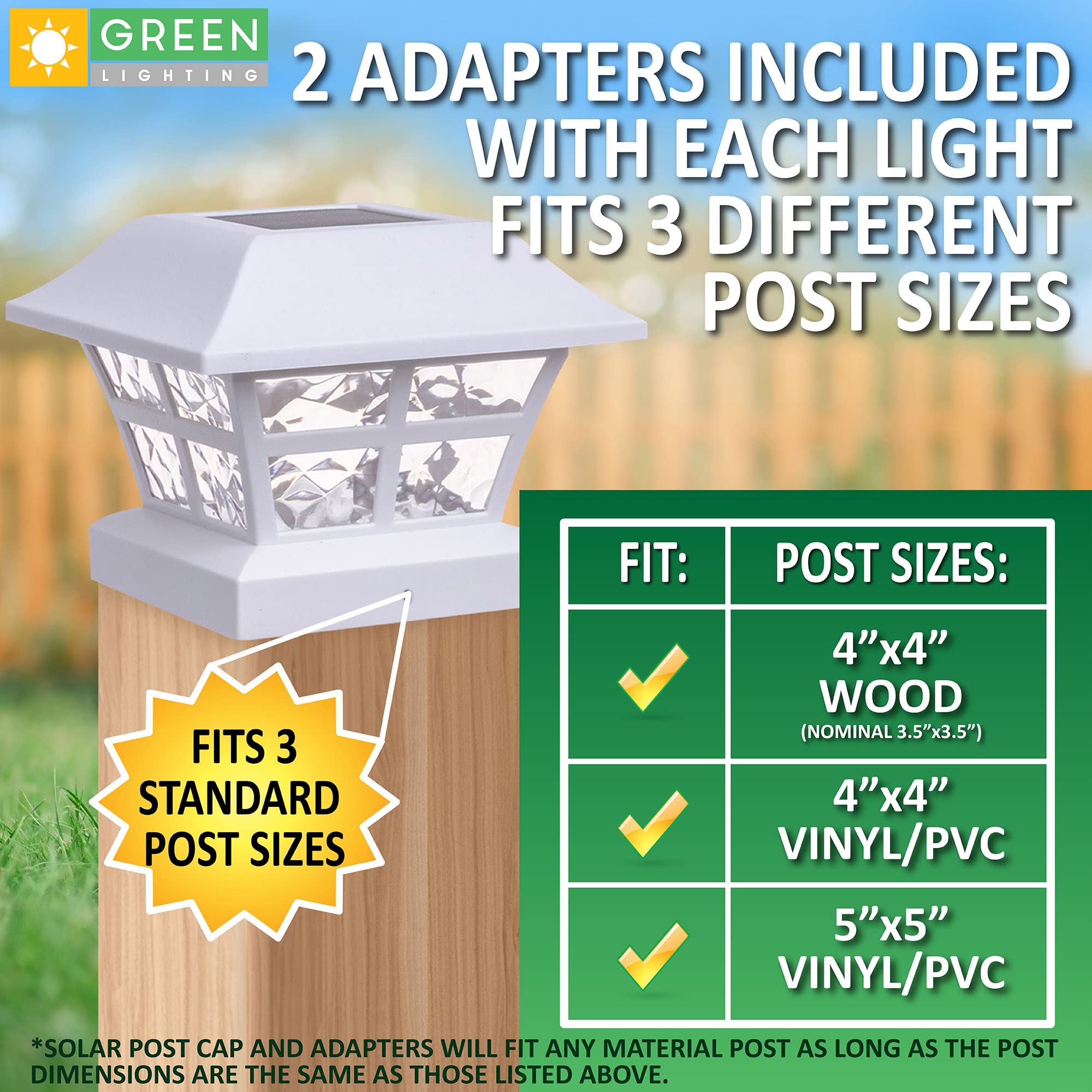 GreenLighting Solar Post Cap Lights - Waterproof 4x4/5x5 Outdoor Lights - 8 Pack - White Evolve - Plastic - Model TN-1222256