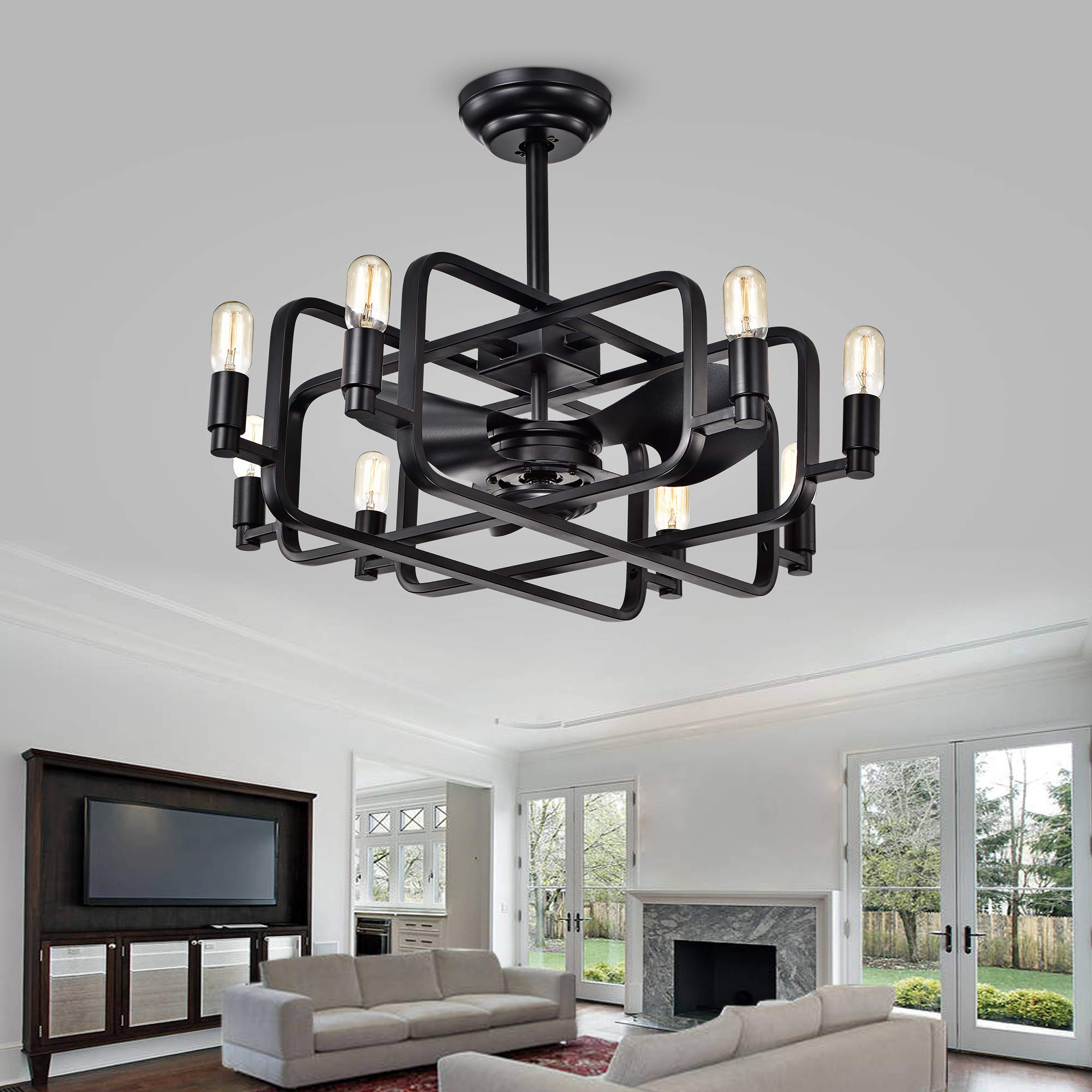 Warehouse of Tiffany CFL-8374REMO Ceiling Fan, Black, 32-inch, Includes Remote and Light Kit, 31.89 x 31.89 x 22.83 inches
