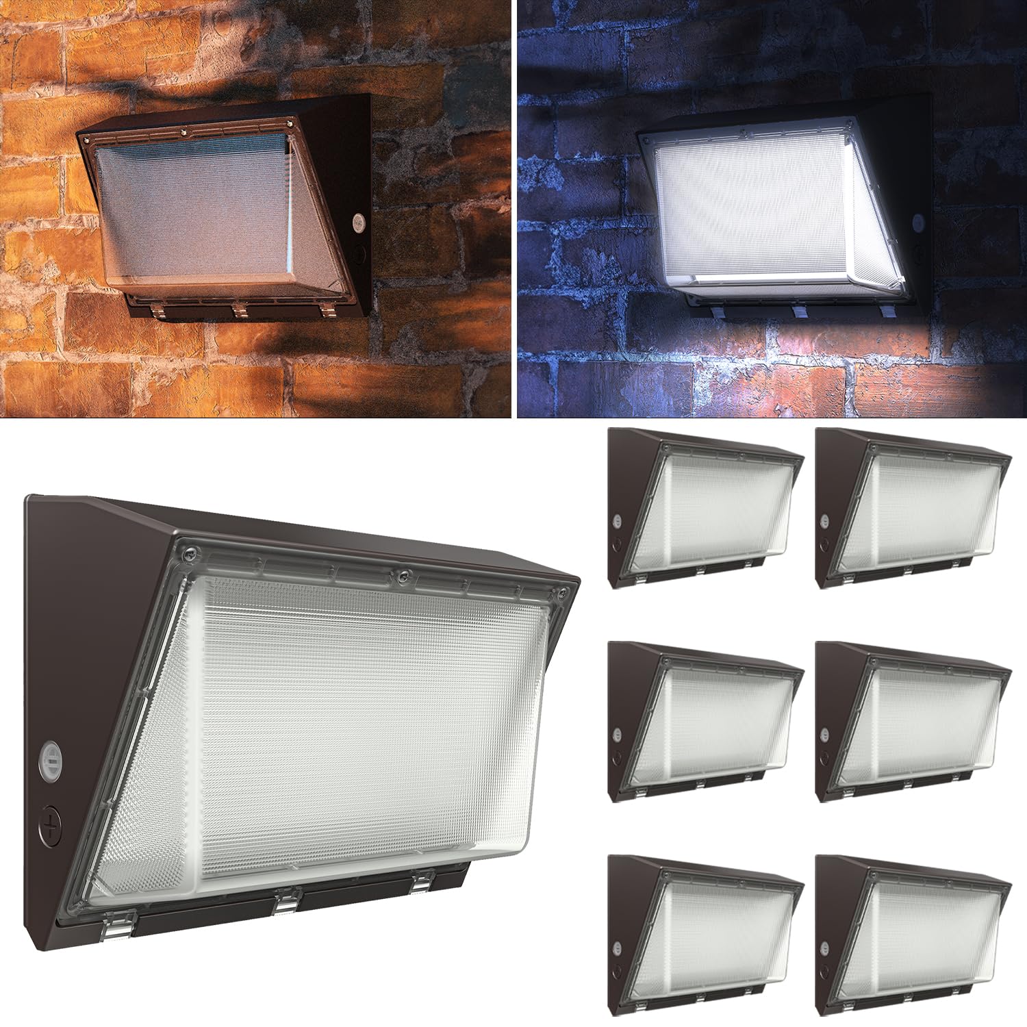 Sunco 6 Pack Outdoor Exterior Patio Porch Mount Security Photocell LED Wall Pack, Dusk-to-Dawn 0-10V Dimmable, 80W 11500 Lumens,