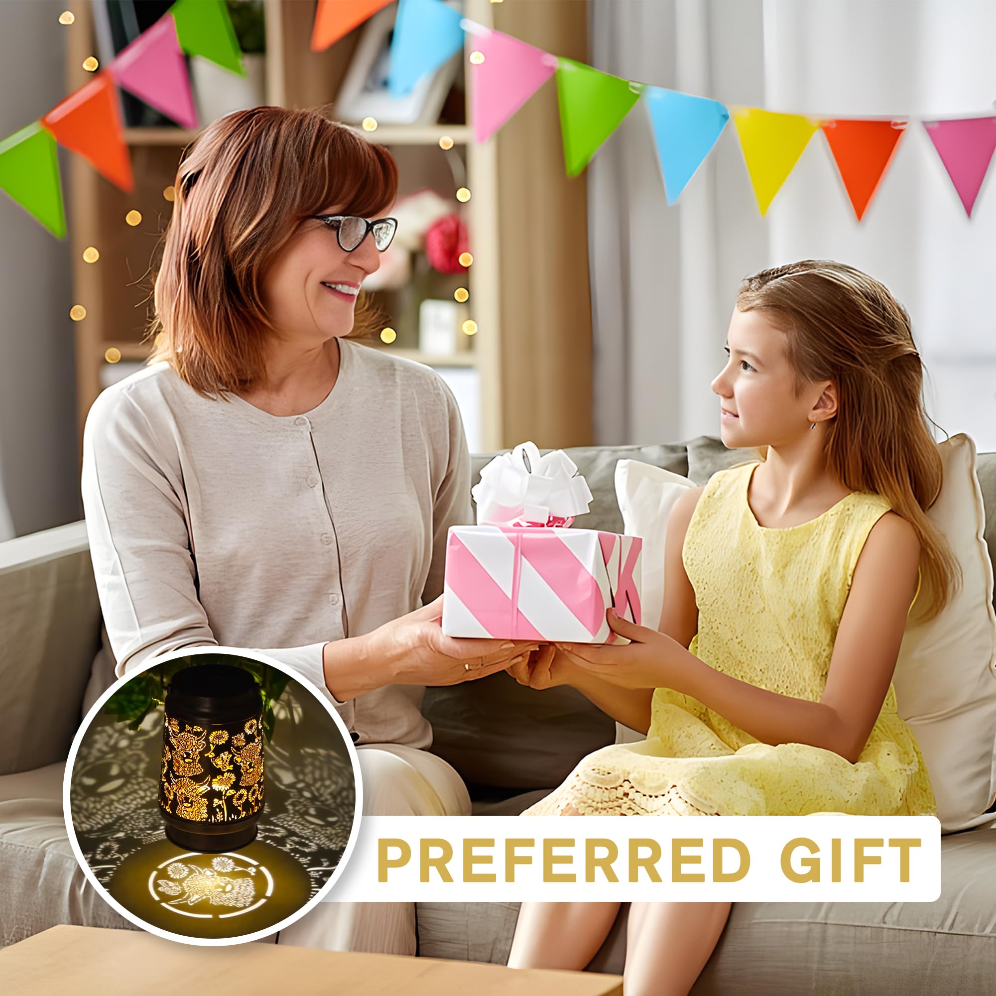 2 Pack Solar Watering Can String Lights Replacement Top - Round Solar Panel Outdoor Waterproof 32 Ft Led Copper Wire Hanging Lan