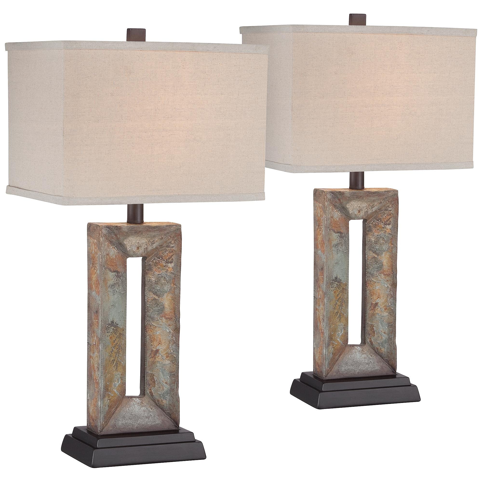 Franklin Iron Works Tahoe Small Rustic Traditional Style Table Lamps 26 High Set of 2 Natural Stale Open Base Rectangular Box Sh