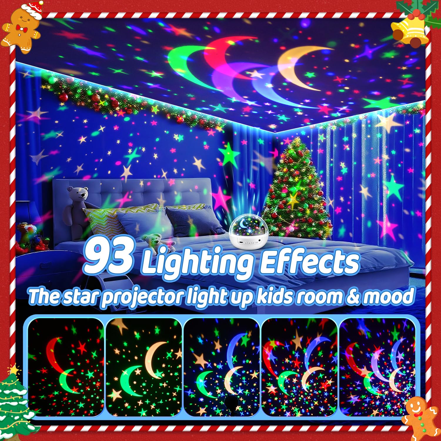 Coolnight Christmas Room Decor  93 Lighting+3 Films Christmas Projector Christmas Stuff  Remote+Dimmable+360?Slient Nightlight For Baby Nursery  Christmas Room Decorations  Moon Projector (White)