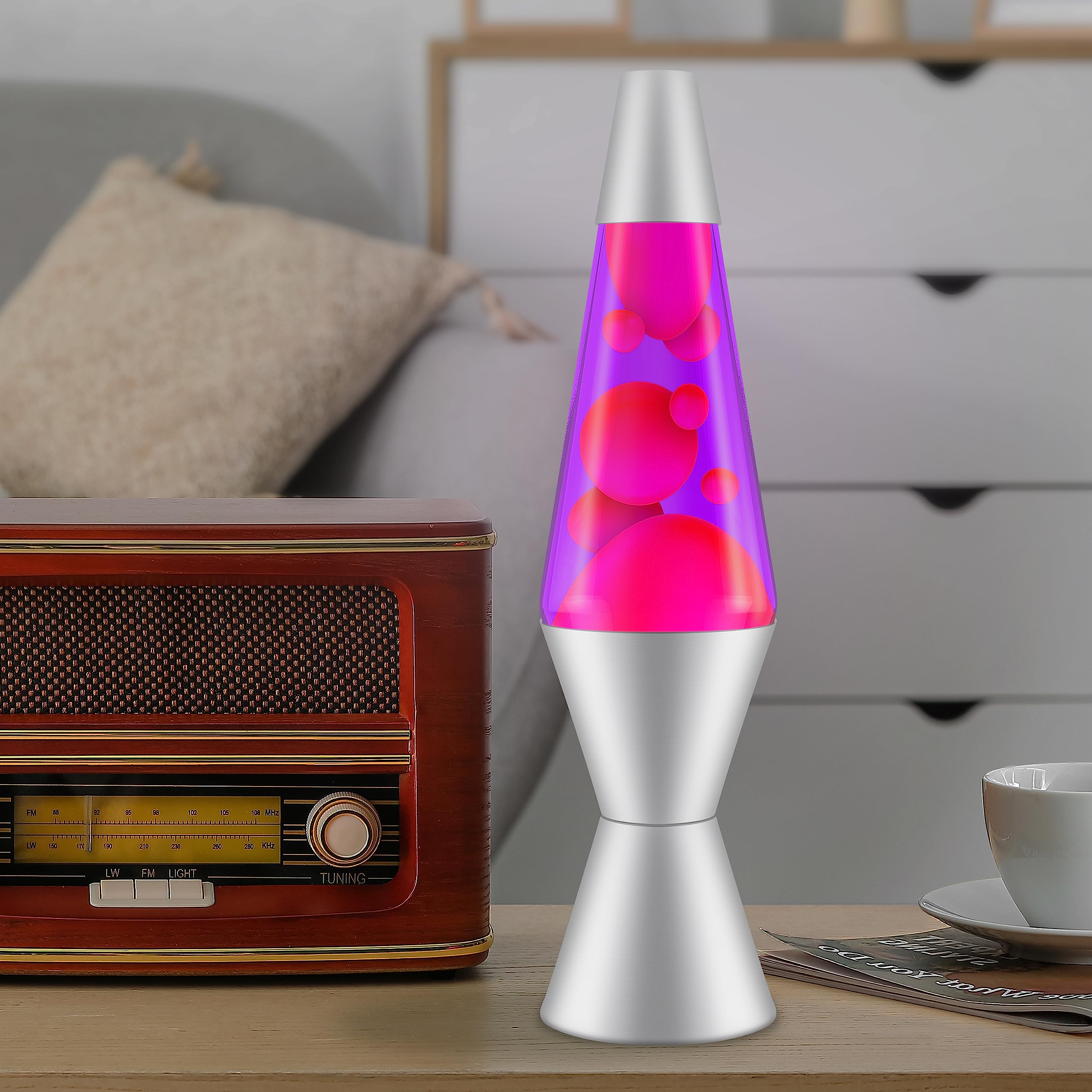Lava 2121 Classic Motion Lamp, 14.5" Pink/Purple Glass, Silver Base