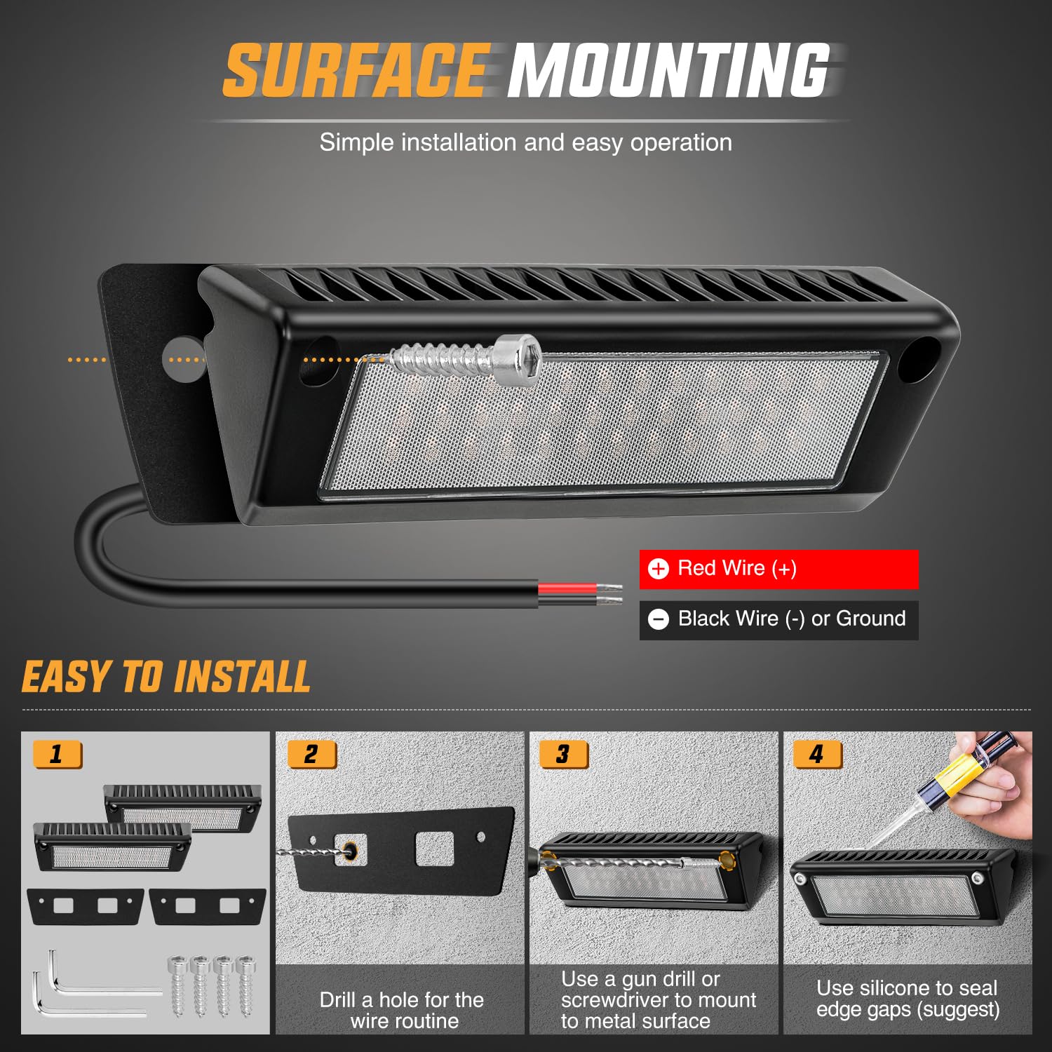 Nilight RV Exterior Light 9 Inch Amber LED Porch Lights, Black Aluminum Housing, Model RV-707BA, 12V/24V for RVs and Trailers