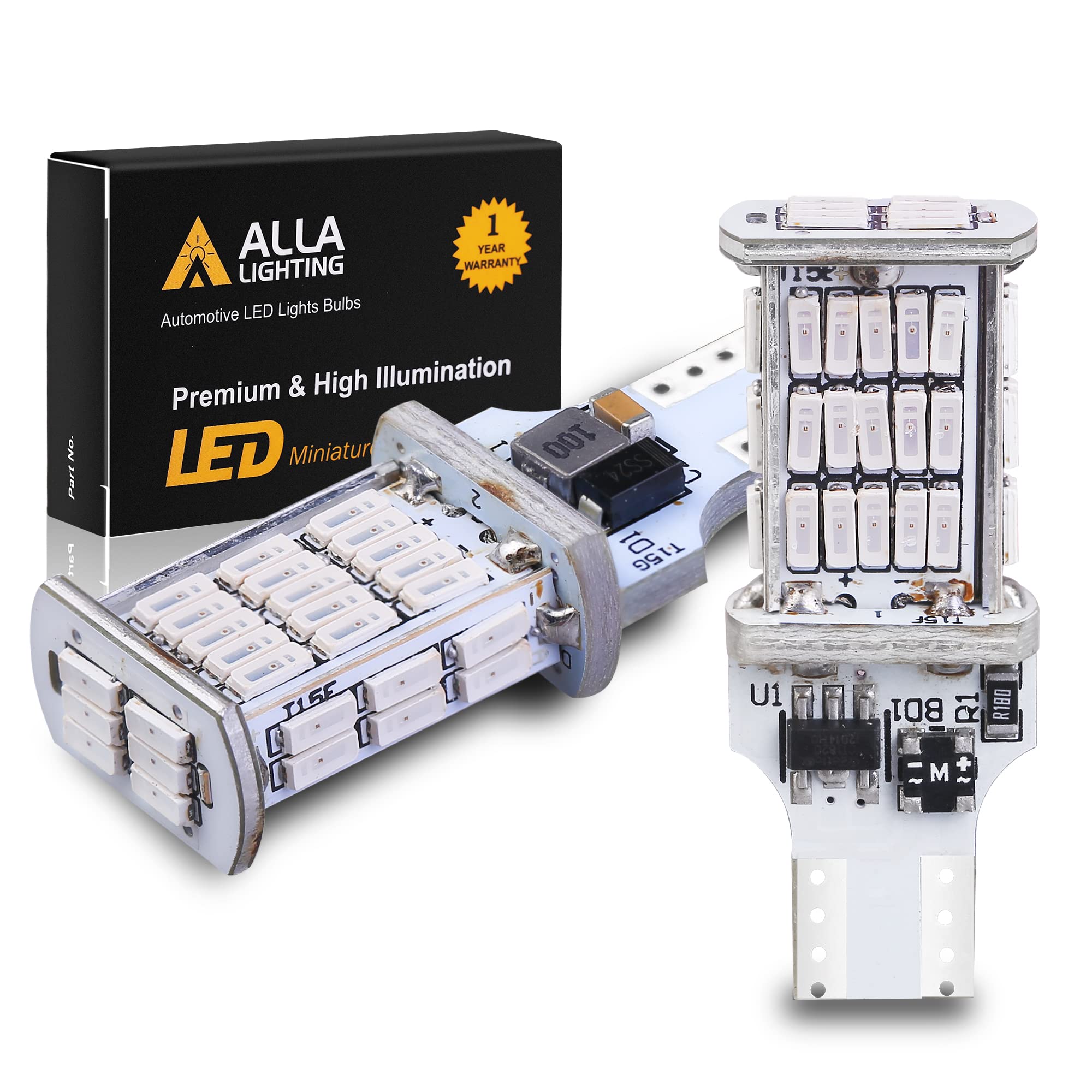 Alla Lighting LED Strobe Bulbs, 2600lm Red, T15 912 921, Model Alla-STR-921-4014-48R, High-Mounted Stop Lights