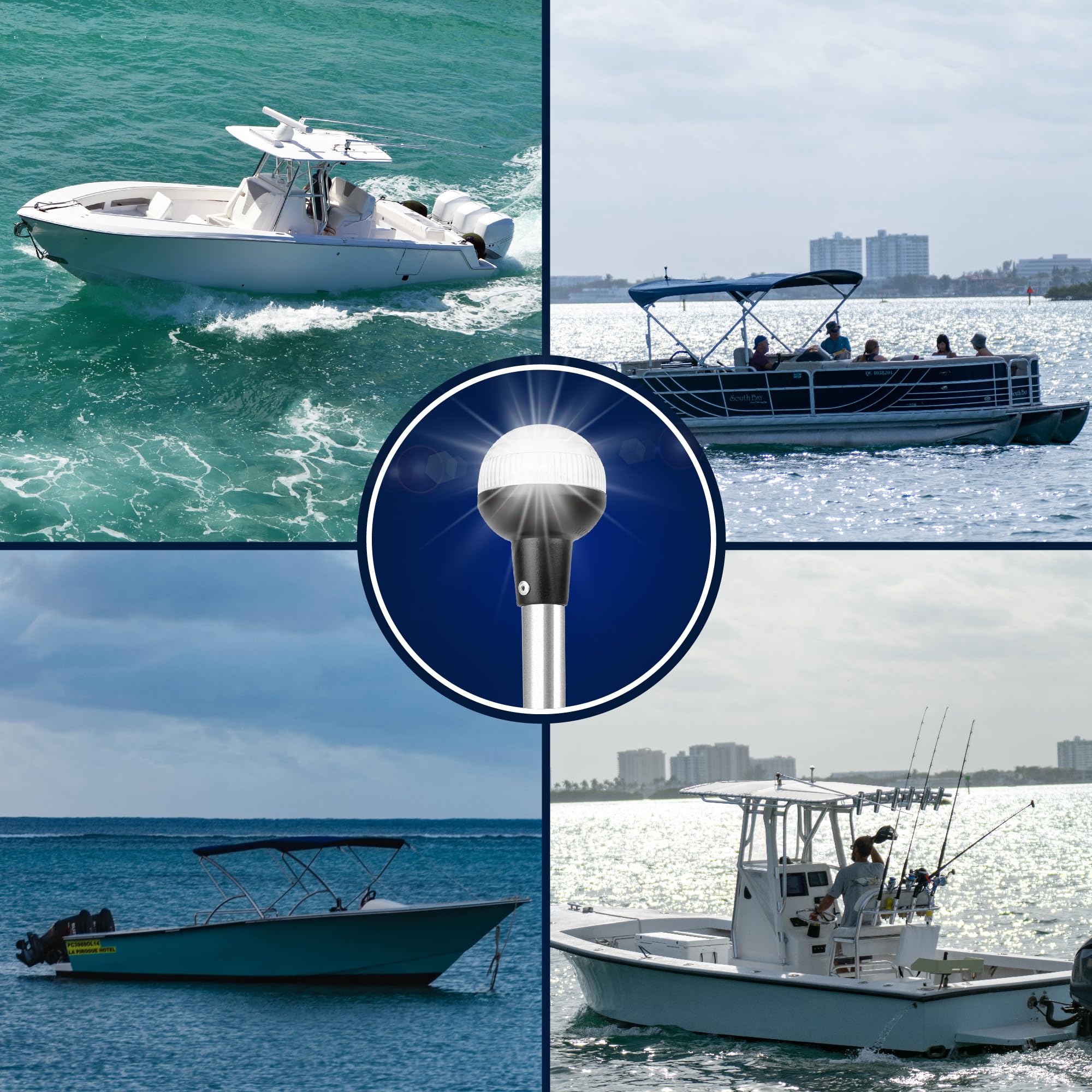 Five Oceans LED Marine Anchor Stern Light - 12V DC, USCG 2NM Certified, 9in Fold-Down for Pontoon & Fishing Boats