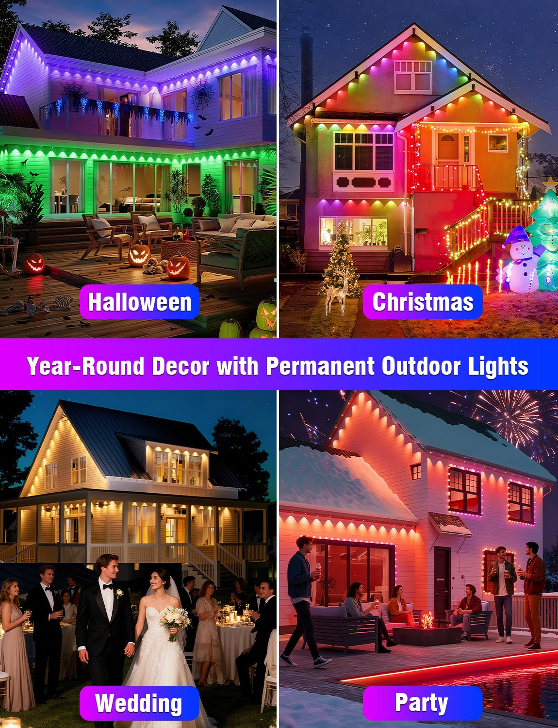 Permanent Outdoor Lights 246Ft With 90 Rgbic Led Smart Led Lights  App/Remote Control Ip68 Waterproof For Holiday Decor  50 Scene Modes  Diy Lights Color Lighting Timing For Christmas Halloween Party
