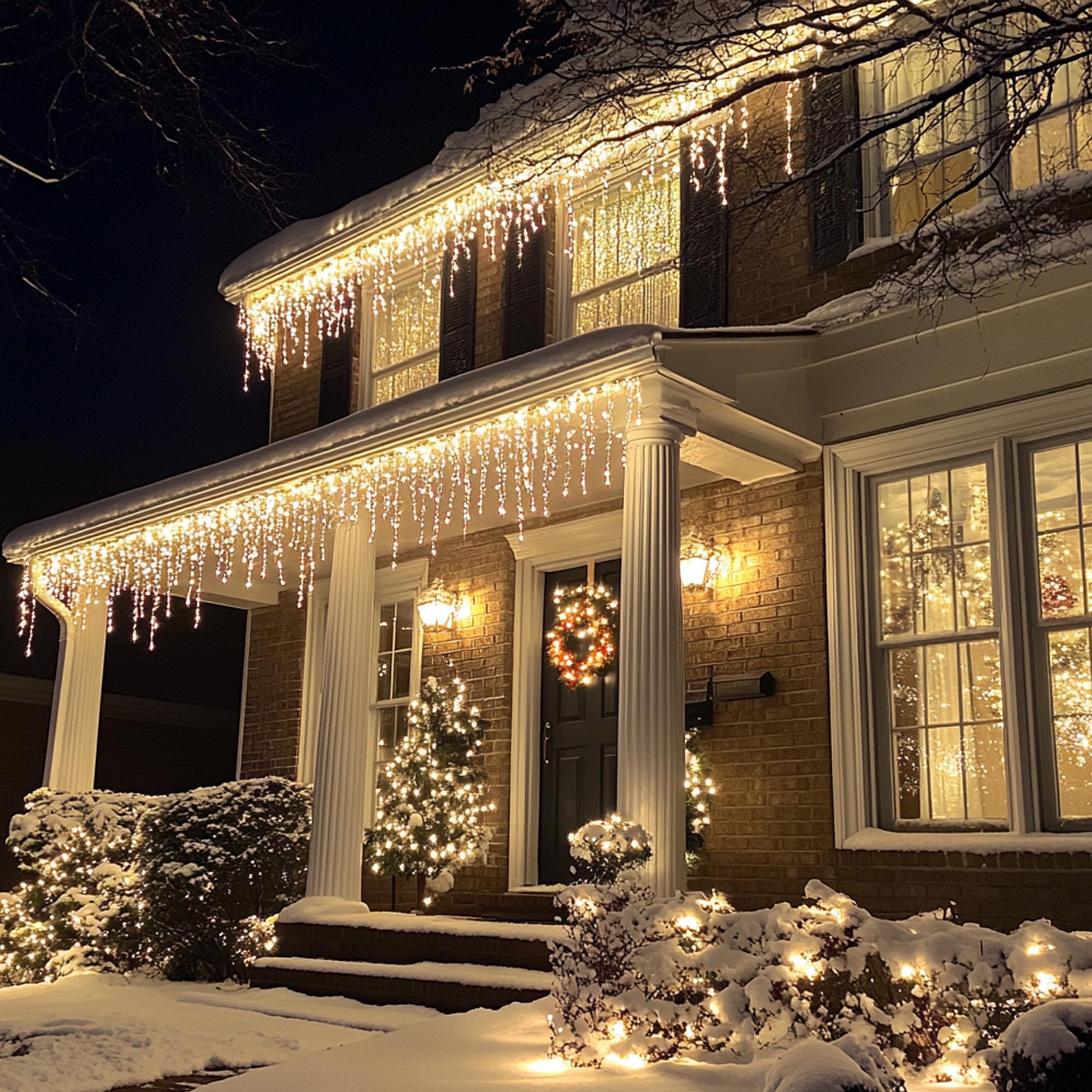 Dazzle Bright Christmas Icicle Lights  88.5 Ft 1080 Led 8 Modes Curtain Fairy Lights With 180 Drops  Xmas String Lights For Outdoor Holiday Wedding Party Decorations (Warm White)