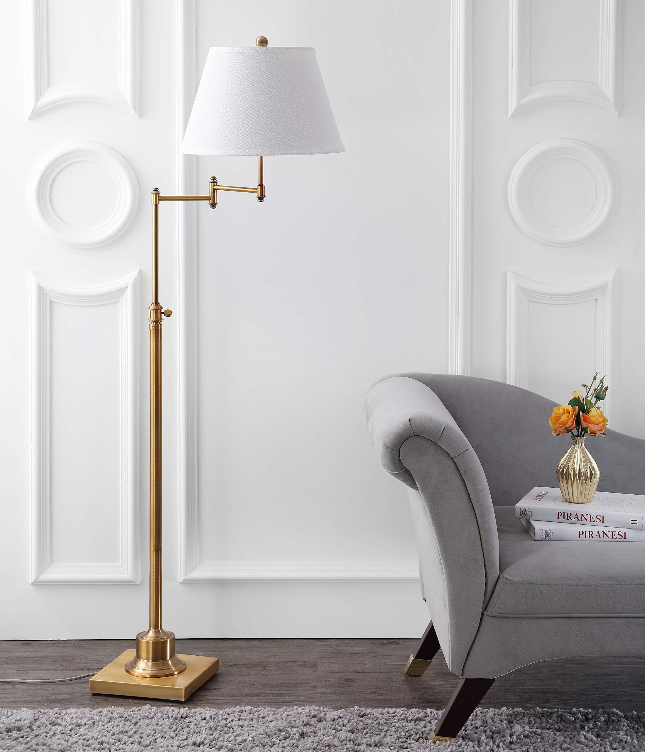 Safavieh Ingram 60-Inch Gold Swivel Swing Arm Floor Lamp - LED Bulb Included, Perfect for Living Room, Bedroom, Home Office