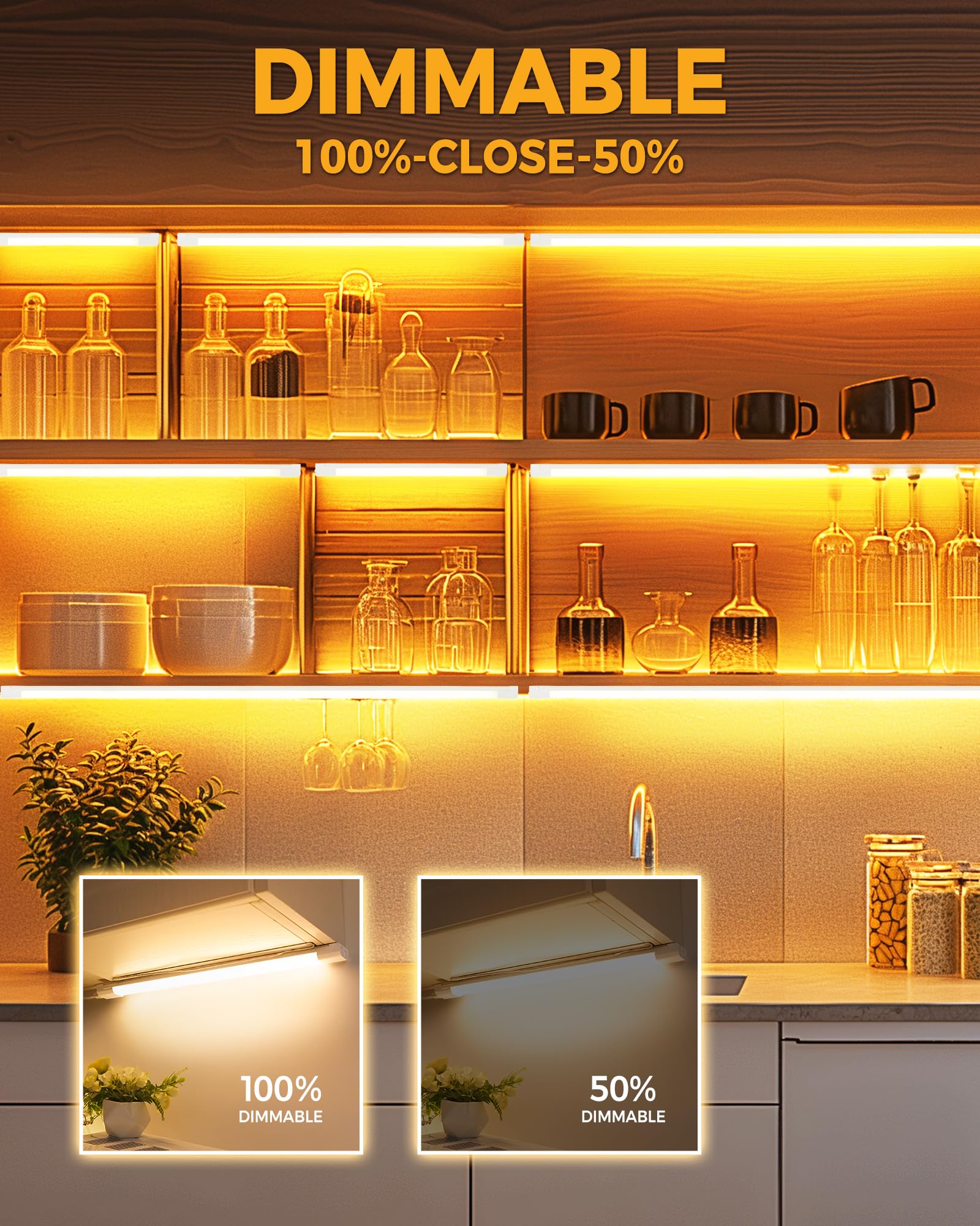 Snyloe 18'' Kitchen Under Cabinet Lighting Plug In, 9.5W 750Lm 3000K Dimmable Under Counter Light Fixtures, Easy Install With 5F