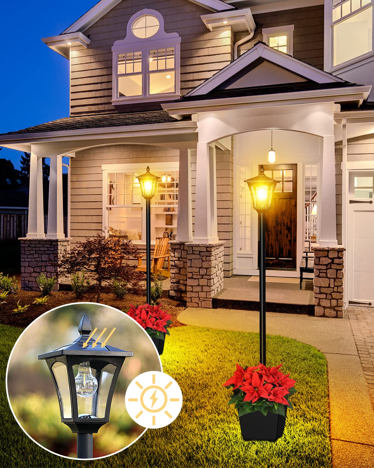 DOESLAG Solar Lamp Post Light with Planter, Waterproof, Warm White, Model ZC09A25WW