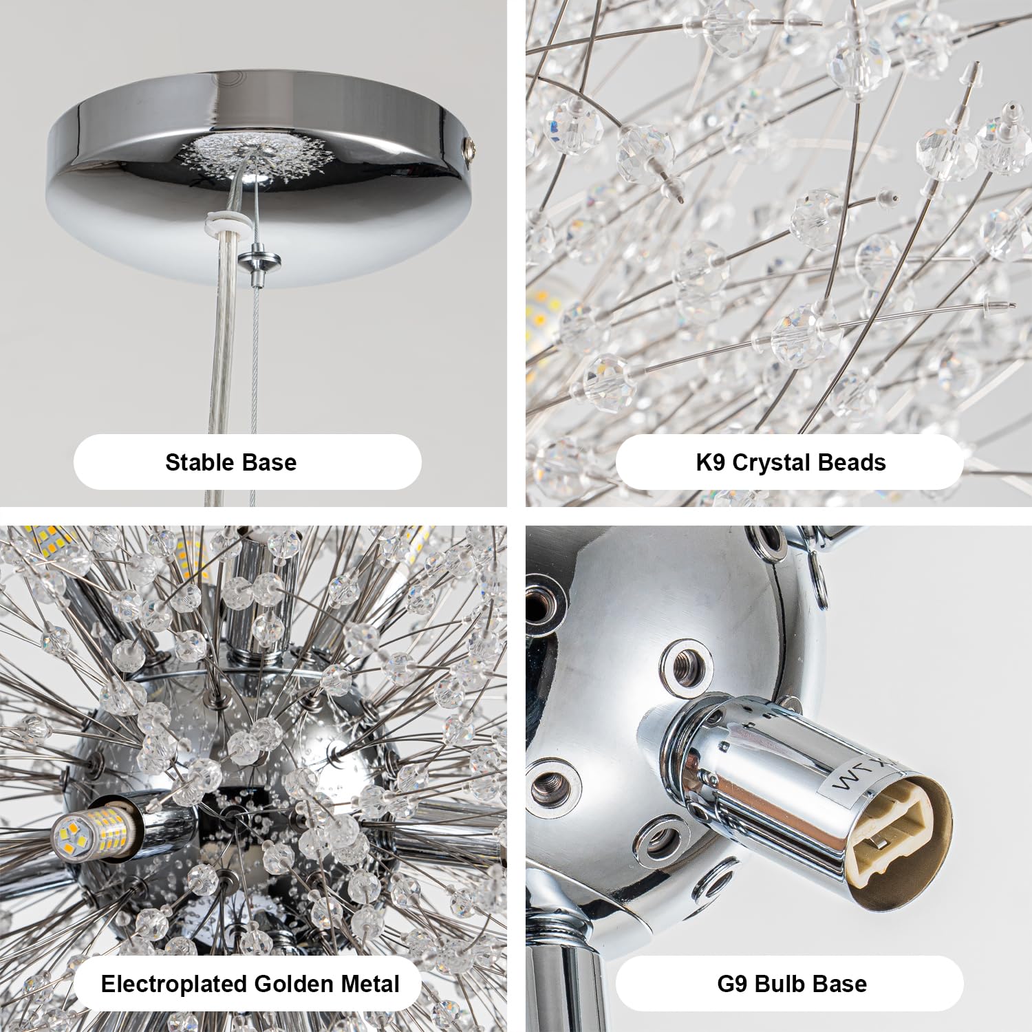 Sinerise Modern Crystal Chandeliers Firework, Crystal Light Fixture, Dandelion Chandelier (12-Light, Chrome) For Foyer Hallway Entryway Kitchen Bedroom (Bulbs Not Included)