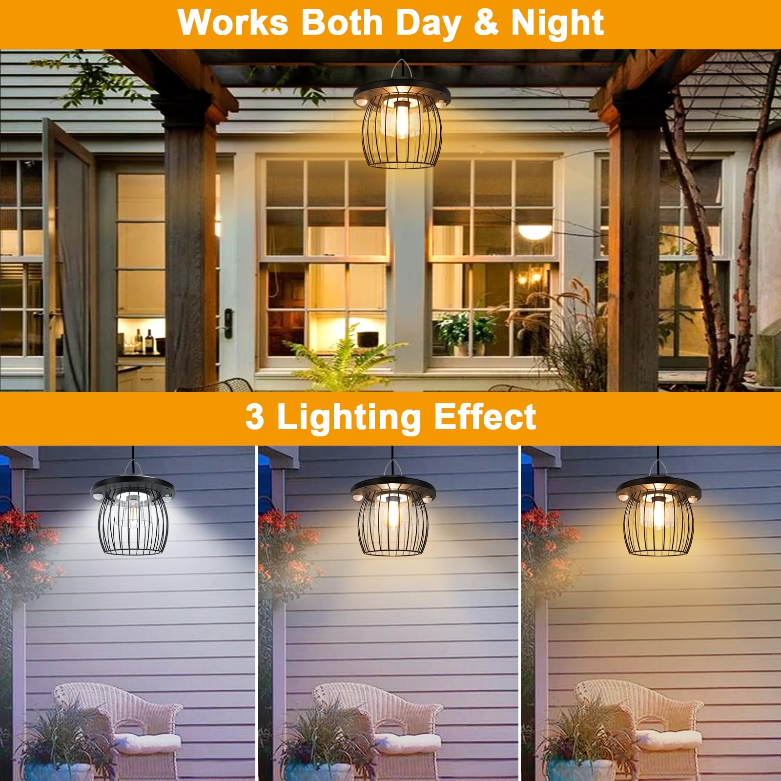 Ladate Solar Shed Lights with 2 Motion Sensors, Waterproof Pendant Lamp, 5 Lighting Modes, 16.4FT Cord, 2 Pack, Cage 2 Pack