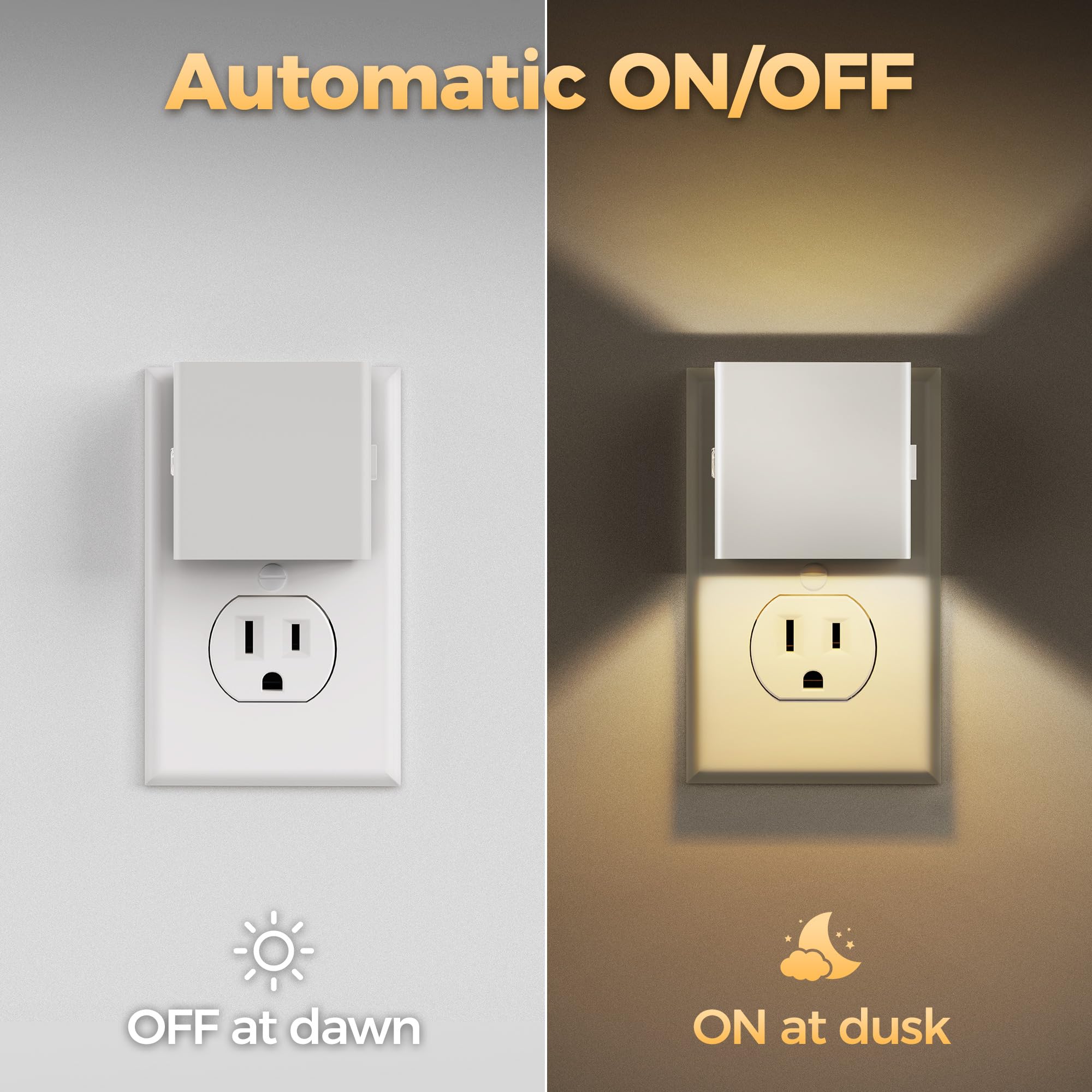 DORESshop LED Night Lights Plug into Wall, 4 Pack, 3 Level Brightness, Dusk to Dawn Sensor, White, Model D-GY10603US-4