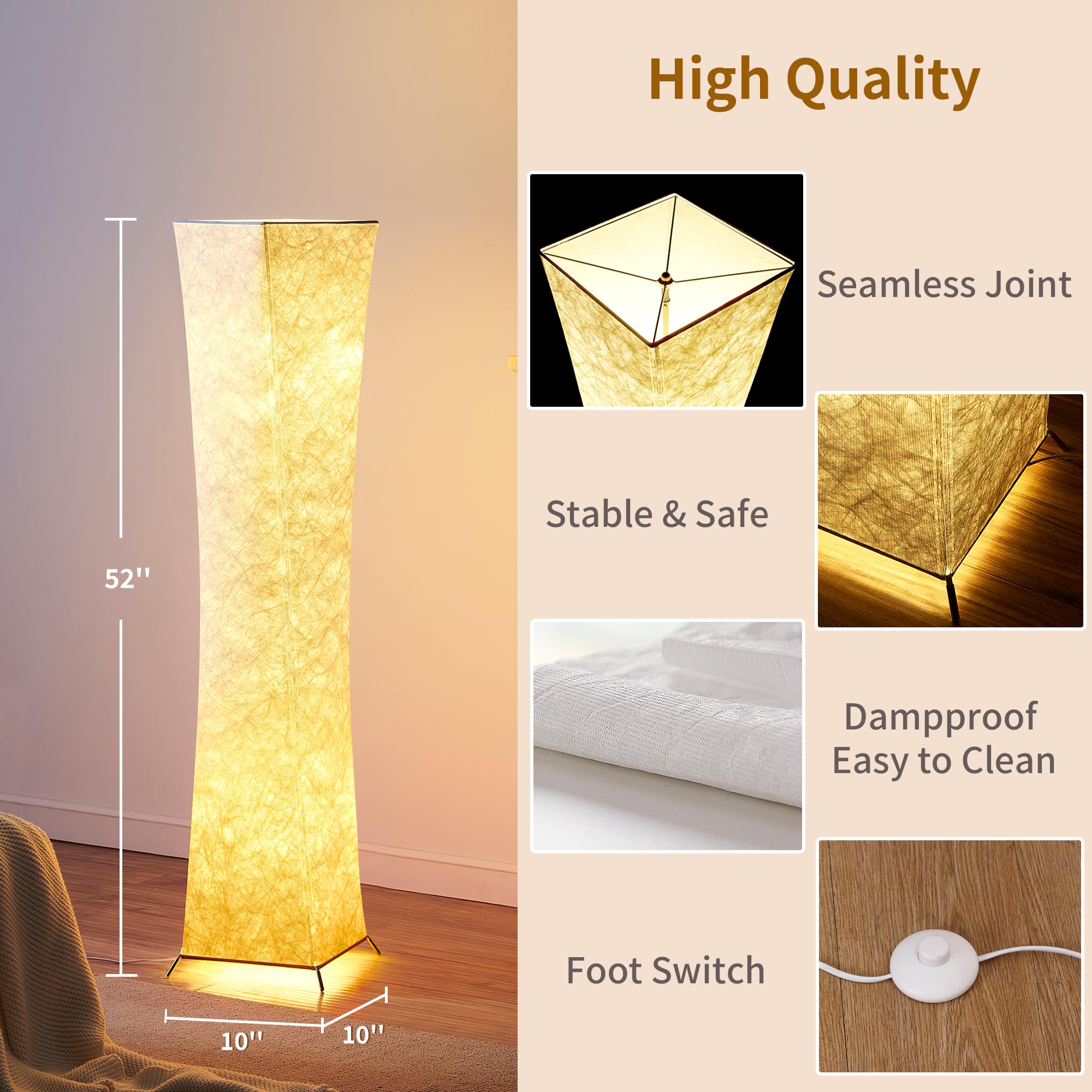 chiphy Dimmable Floor Lamp, 52" Tall, 12Wx2 LED, Adjustable Brightness, White Fabric Shade, Model SF210-107(A)