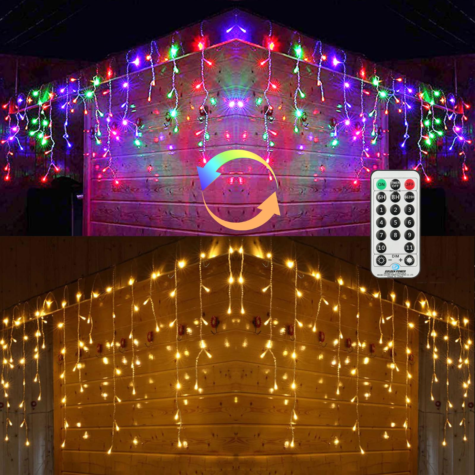 Icicle Christmas Lights, 2 in 1 Multicolor & Warm White Color Changing Icicle Lights with Remote, 360 LED 29.5ft Window Fairy Lights with 60 Drops, LED Christmas Lights for Party, Outdoor Xmas Decor