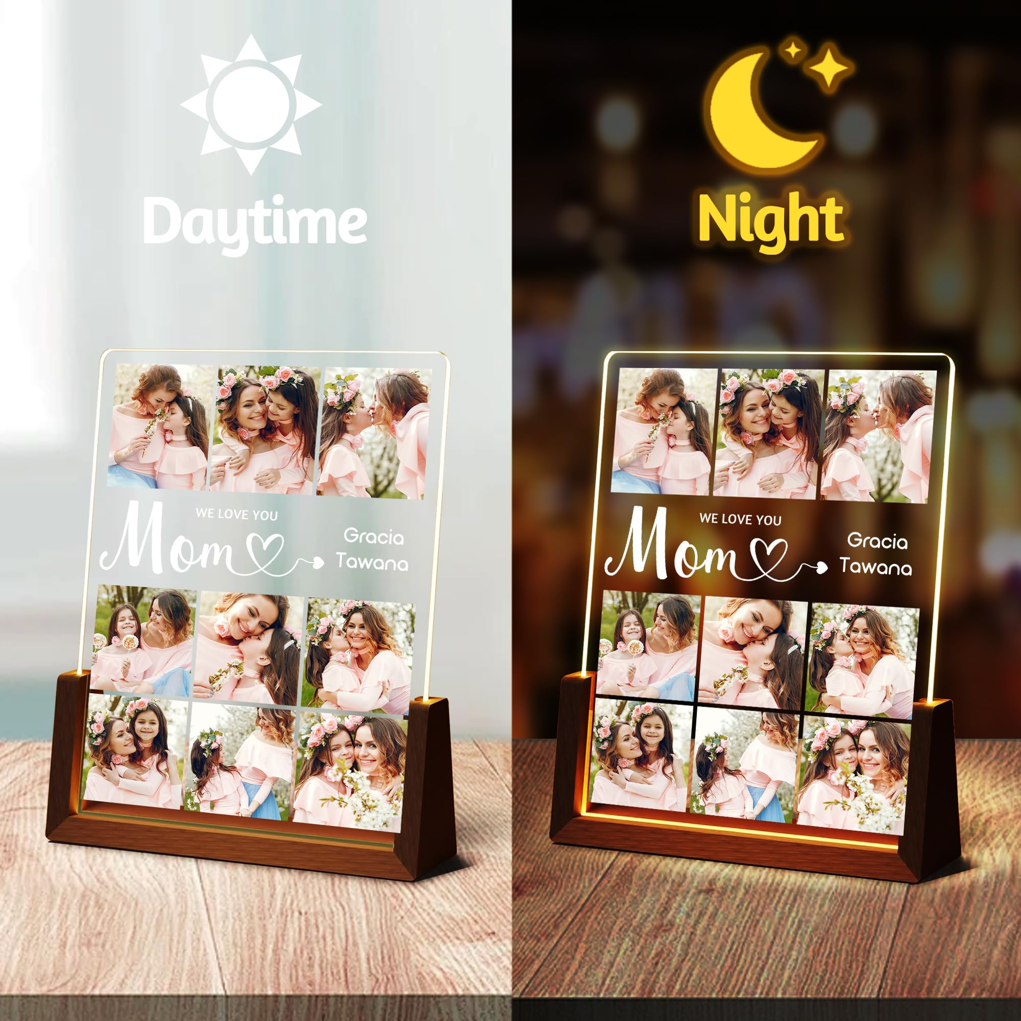 Maiwell Personalized Mothers Day Birthday Gifts For Mom Grandma Wife  Custom Mom Gifts From Daughter Son Husband  Light Up Picture Frame Acrylic Night Light With Photo Name Christmas Gift For Women