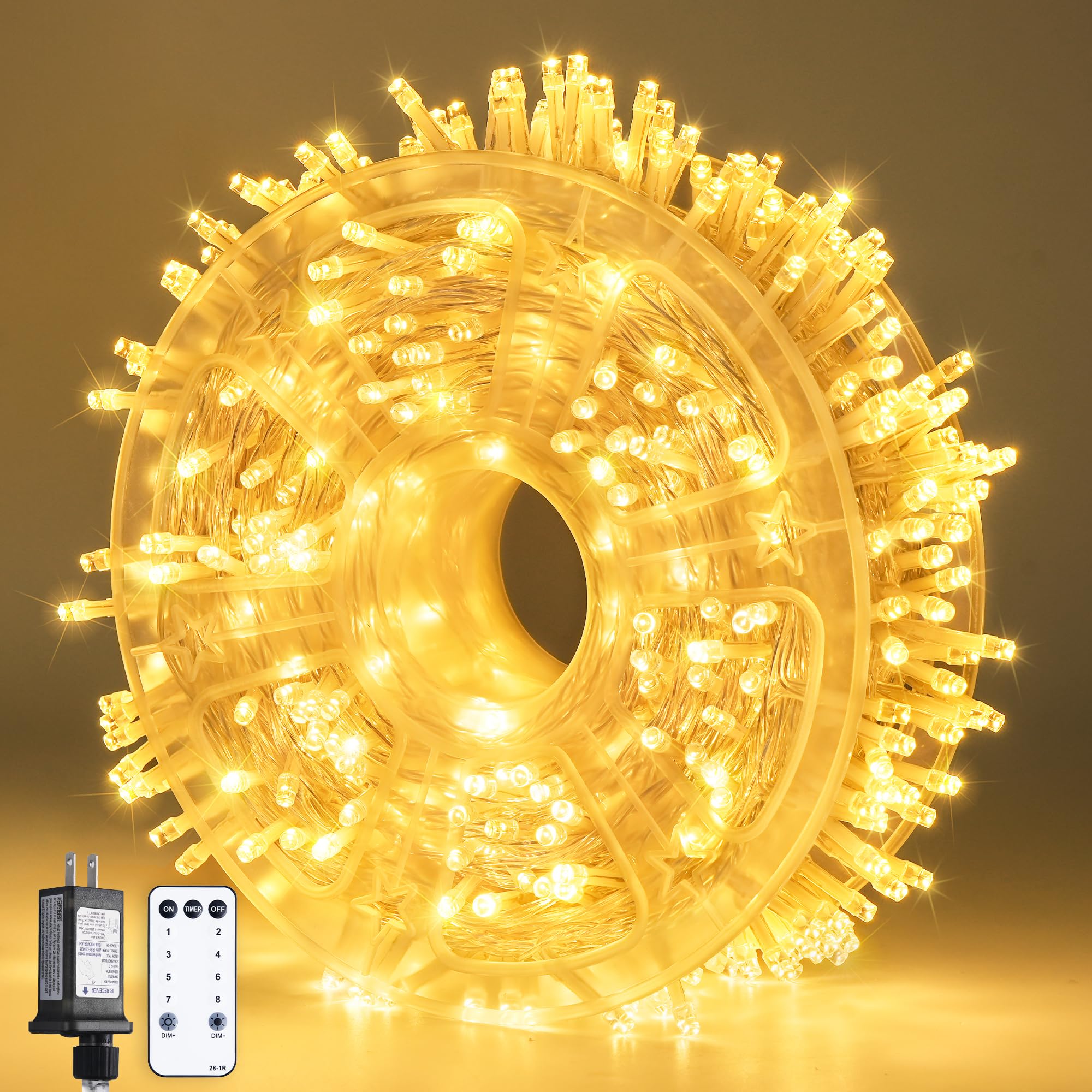 POTIVE 168ft 600 LED Warm White Christmas String Lights, Waterproof, 8 Modes, Outdoor Decoration, Model EXS-S-0100