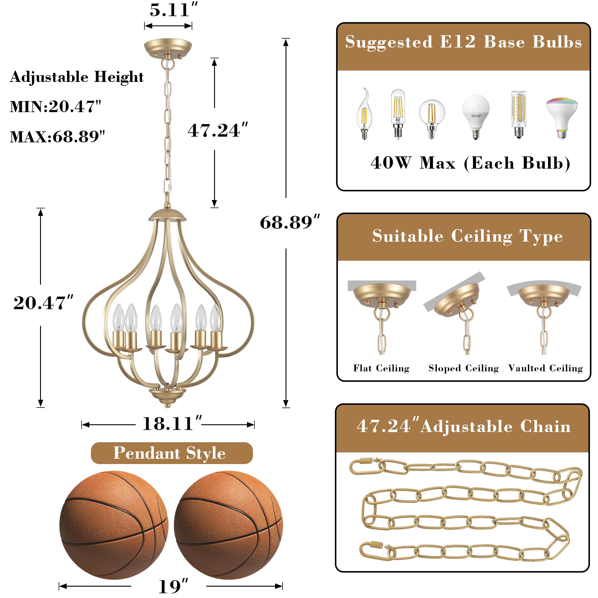 Yarlkav 6 Lights Vintage Farmhouse Light Fixtures  Pendant Lights Kitchen Island Lighting  Modern Kitchen Light Fixtures Over Table Gold Chandelier For Dining Room Hallway Entryway Bedroom Foyer