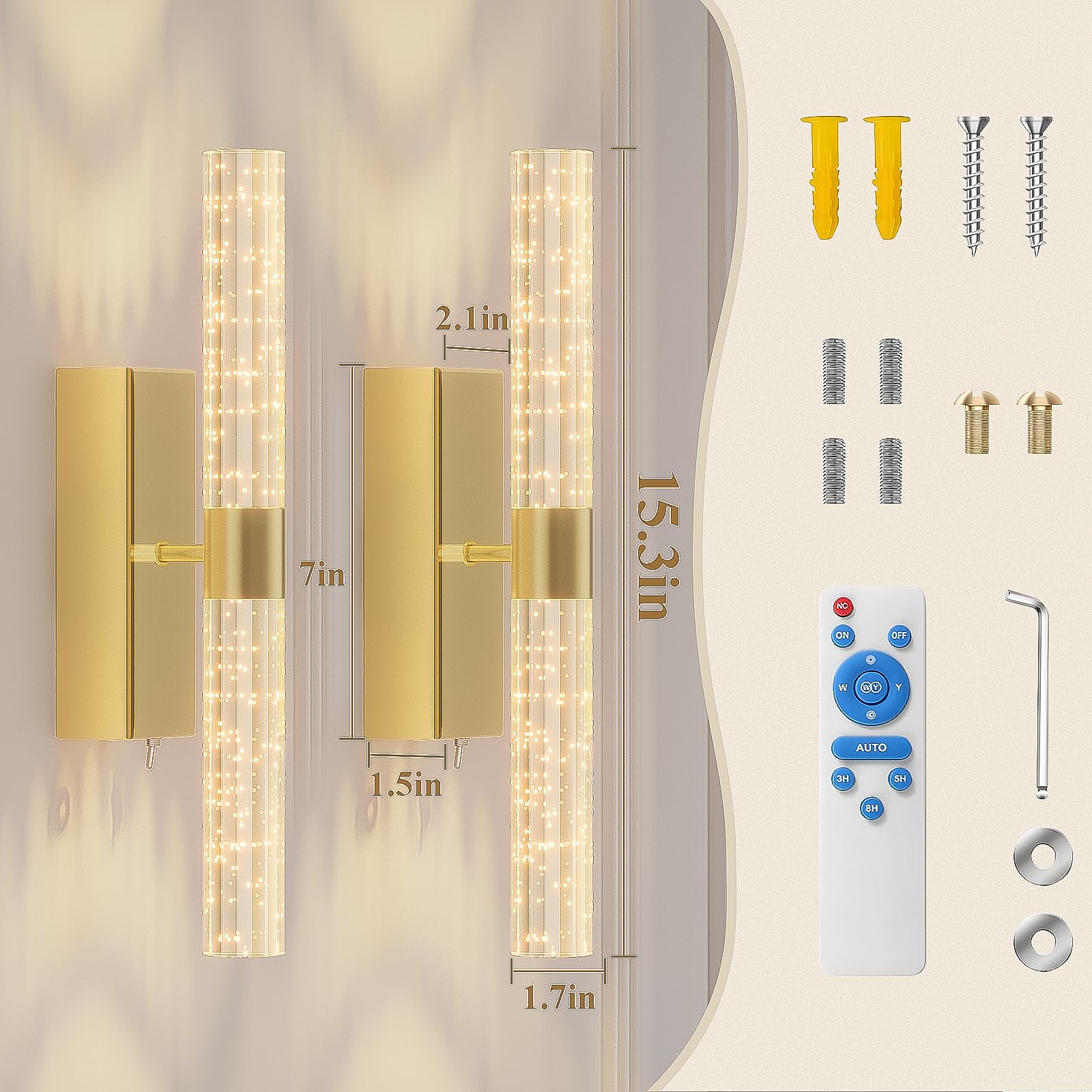 Camuucci Battery Operated Gold Wall Sconce 12000Mah Rechargeable Battery Powered Wall Lighting Indoor Not Hardwired Remote Contr