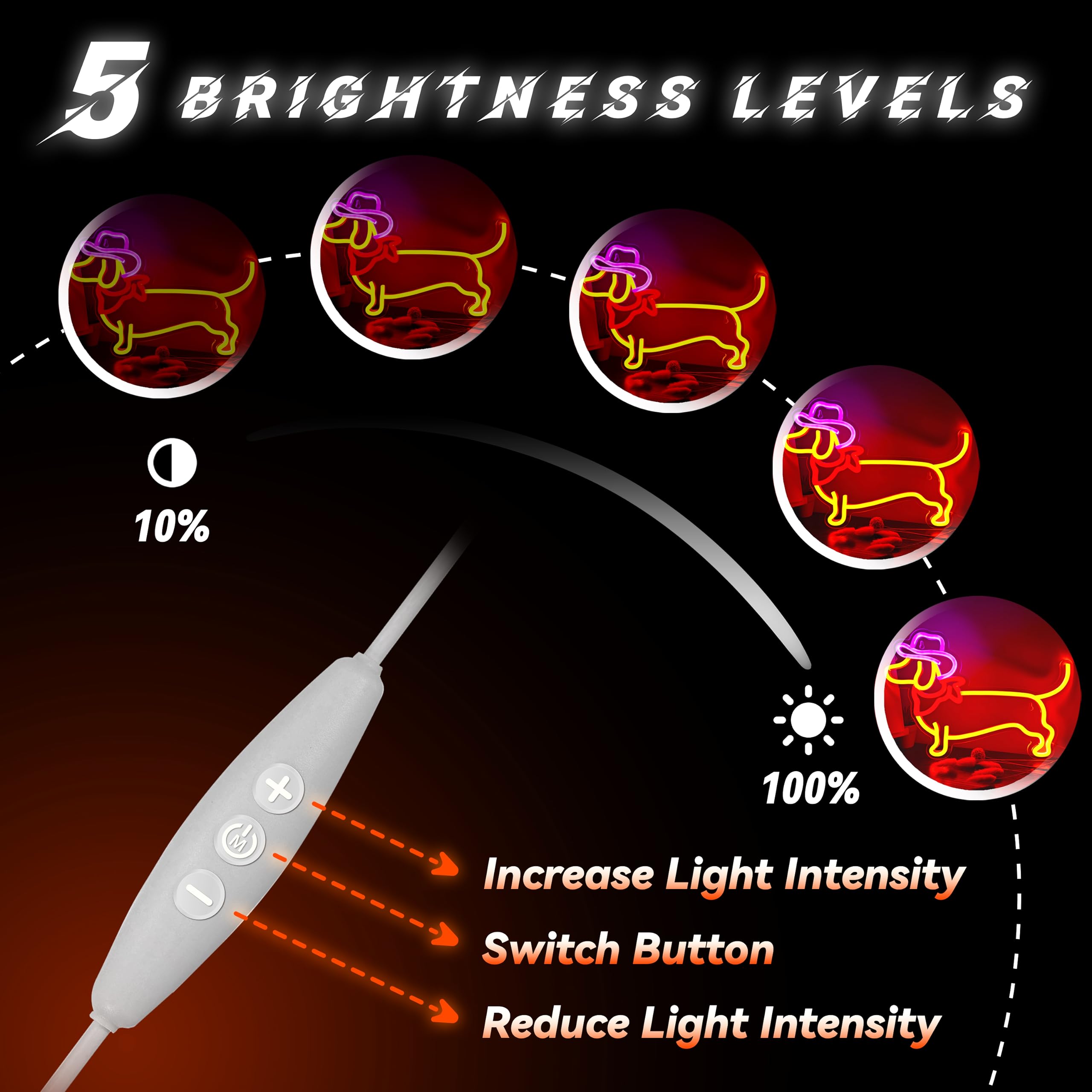 Dachshund Neon Sign Dog Neon Signs for Wall Decor Cute Puppy with Cowboy Hat Led Light Sign for Pet Shop Bedroom Wall Home Party