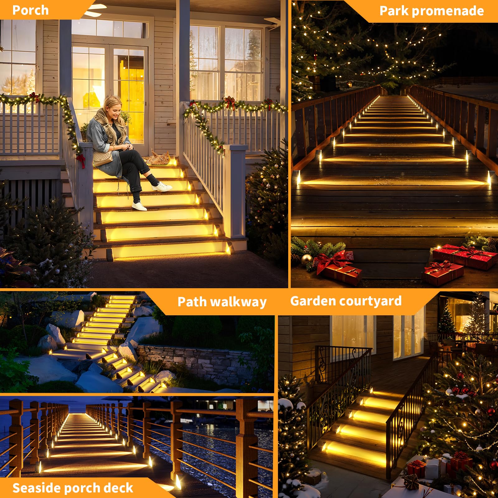 Kinkai Solar Step Lights For Outside  8 Pack Triangle Stair Light Outdoor Waterproof Deck Lighting For Garden  Patio  Yard  Front Door  Porch Decor (Warm Light)