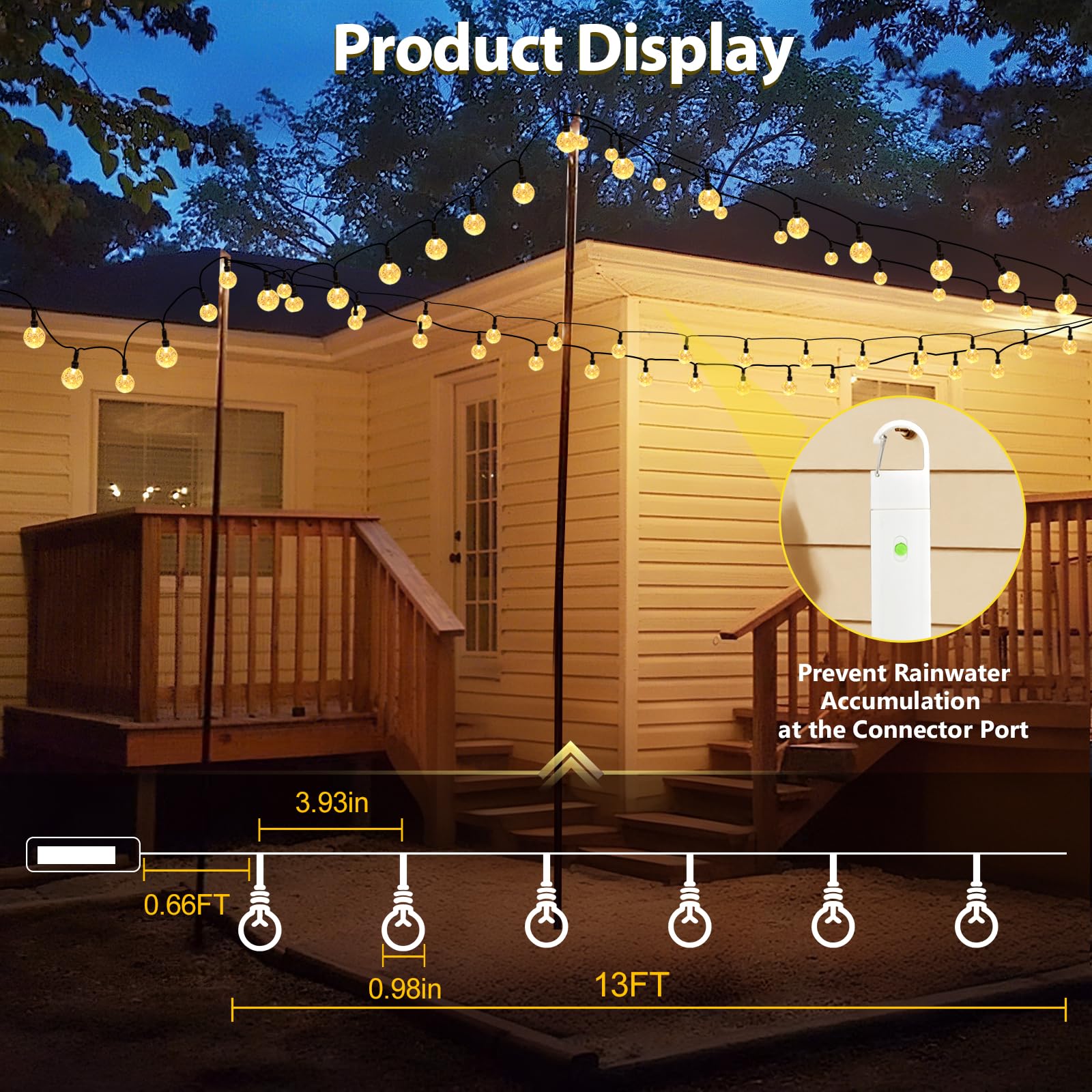 SeaShine 13ft Battery Operated String Lights, 20LEDs Crystal Globe, IP65 Waterproof, Warm White, Remote Timer