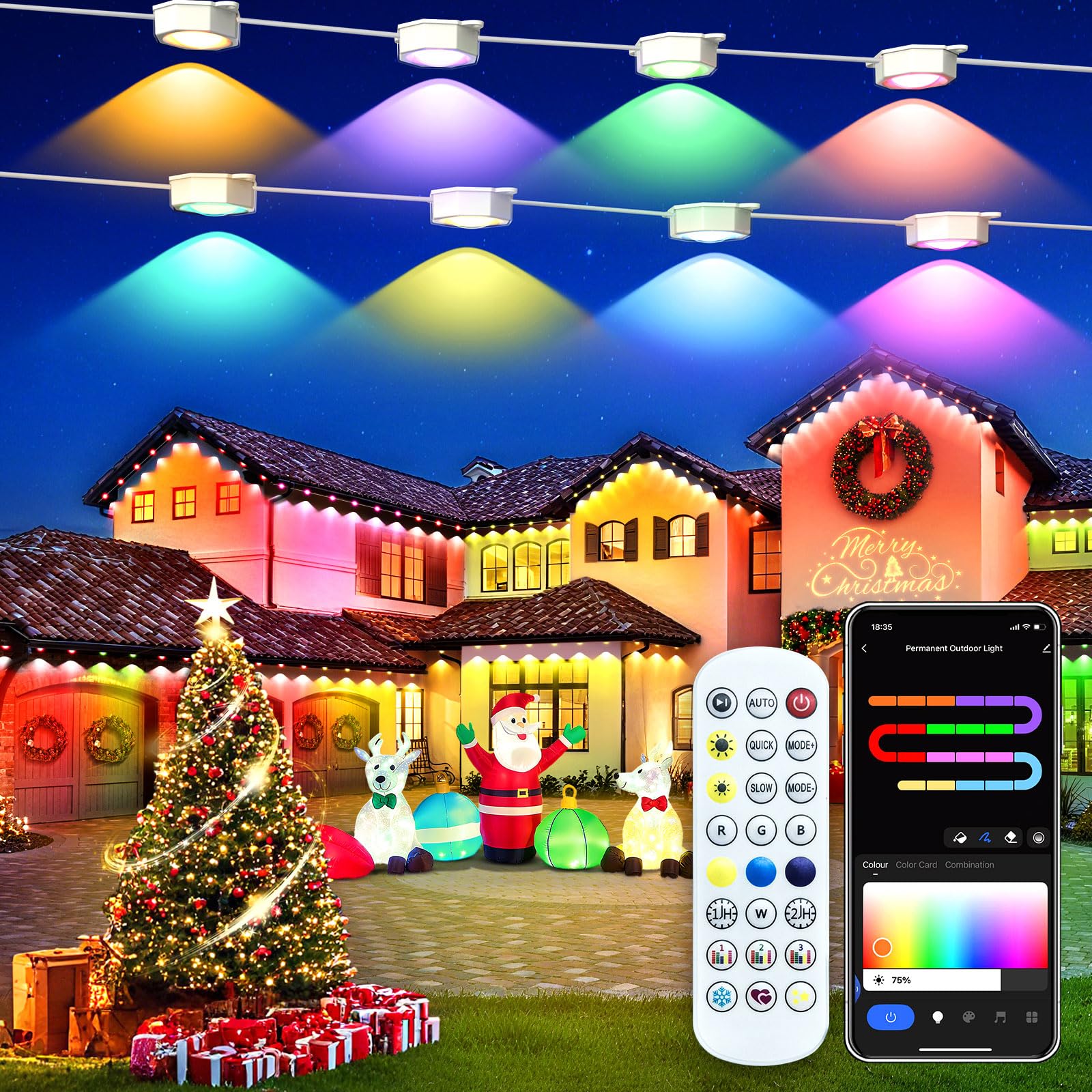 Smart Permanent Outdoor Lights for House  150ft with 72 RGB+IC Permanent Outdoor Lights  P67 Waterproof with DIY Scene for Halloween Christmas Decor  Remote Control  Work with Alexa  Google Assistant