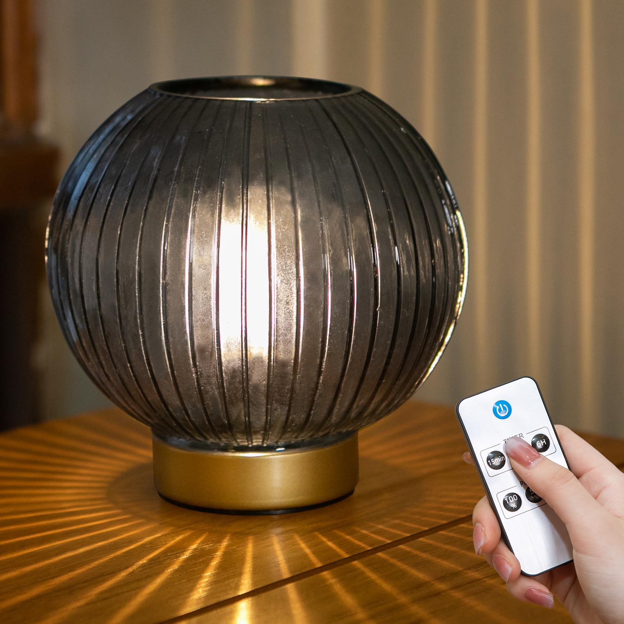 ULAROOM Battery Decorative Operated Lamp with Remote Control for Shelf Decor,Small Cordless Dimmable Lighting Table Lamp with Ti