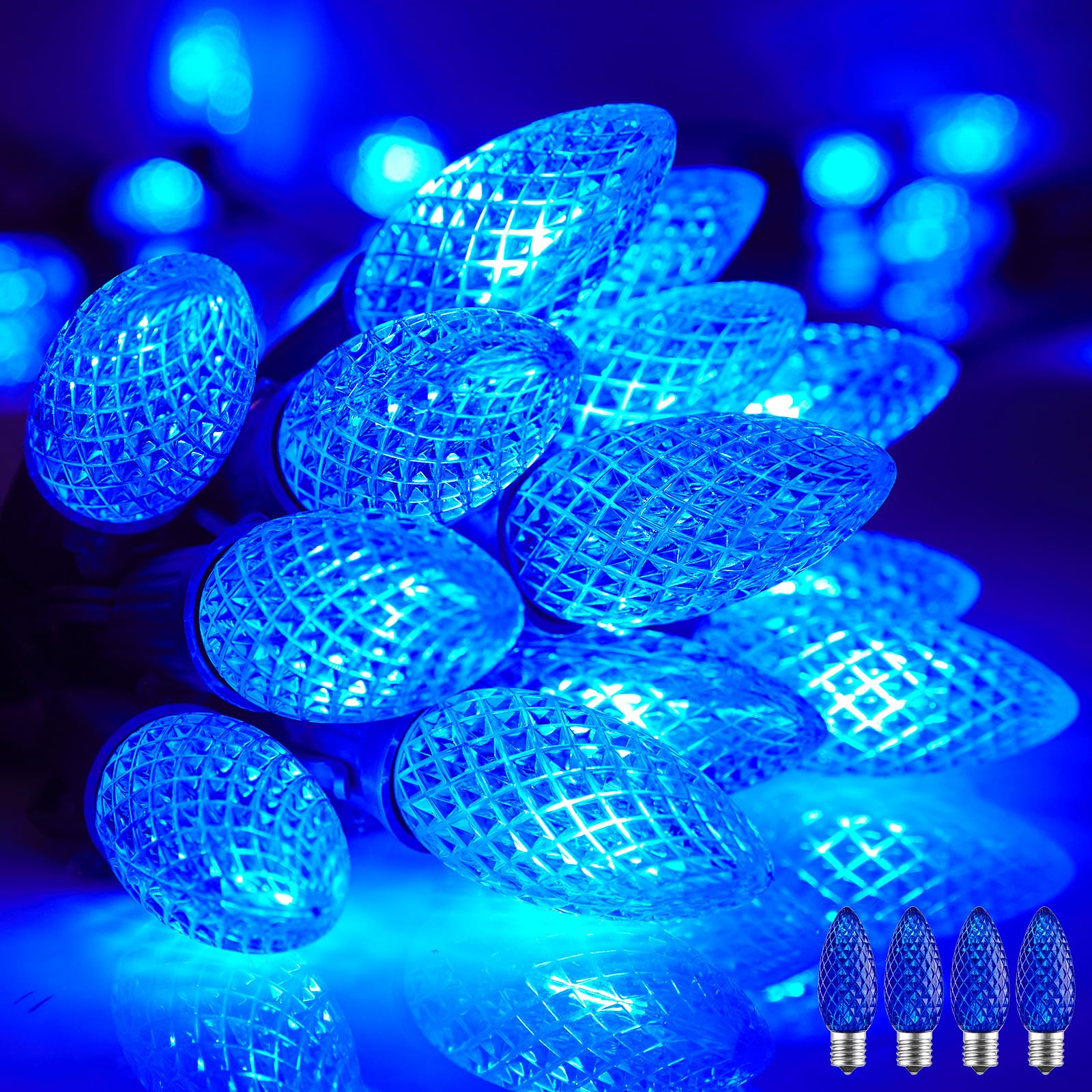 Minetom C9 String Lights, 100 FT Blue Outdoor Christmas Lights with 100 LED Bulbs, UL Certified for Indoor/Outdoor Use