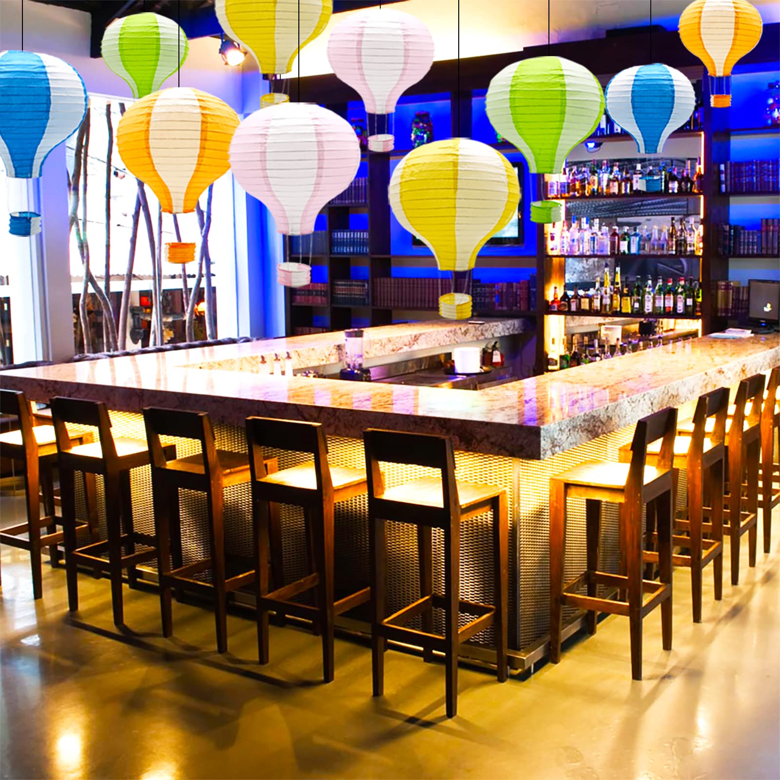 KAXIXI Hanging Hot Air Balloon Paper Lanterns, Set of 10, Multi 2 - Reusable Chinese Japanese Party Decorations for Weddings & Celebrations