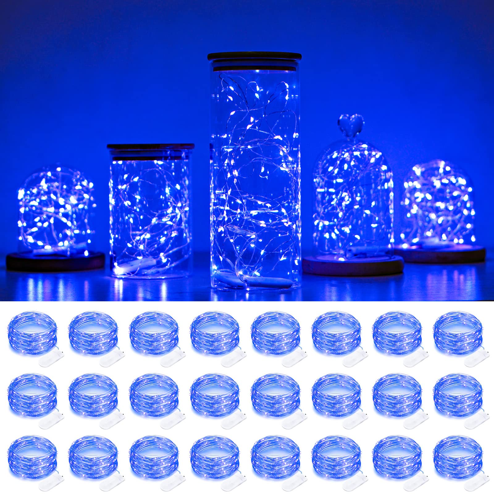 SmilingTown Starry Fairy String Lights 24 Pack 20 LED/Strand 7.2ft Firefly Copper Wire Lights Battery Powered Lights for Wedding