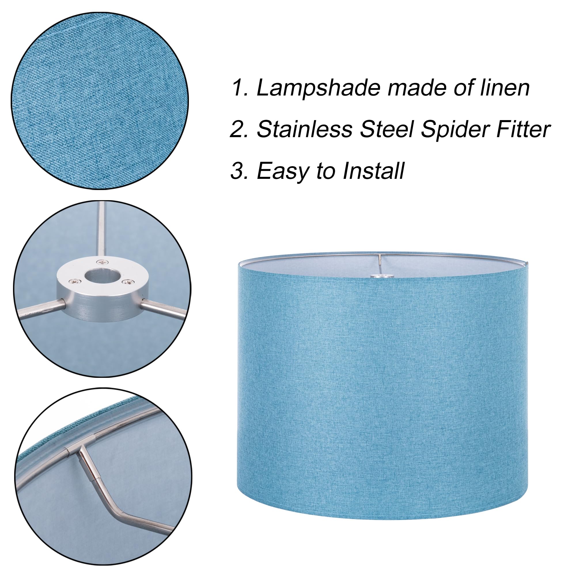 Wellmet Fabric Drum Lampshade, 13X13X10, Blue, Assembly Required, Spider Fitter, Model Ds-Tls