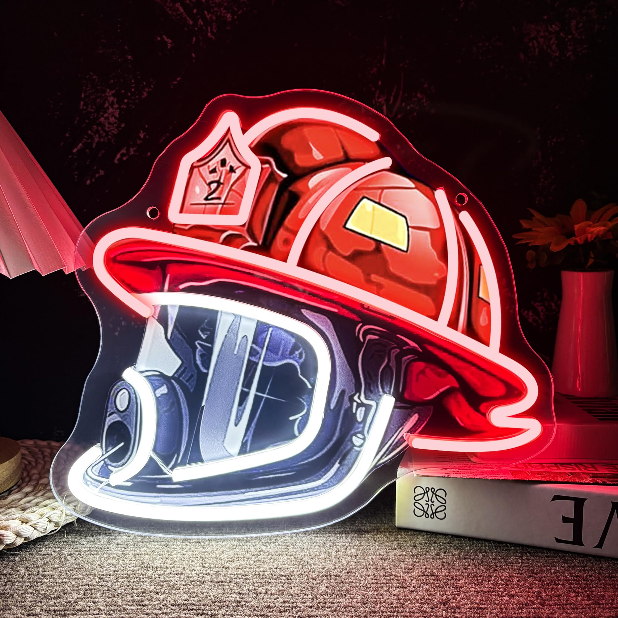 Mutank Firefighting Helmet Neon Sign, Pop Art Neon Light USB Powered LED Dimmable, for Hero Wall Decor Man Cave Firefighting Sig