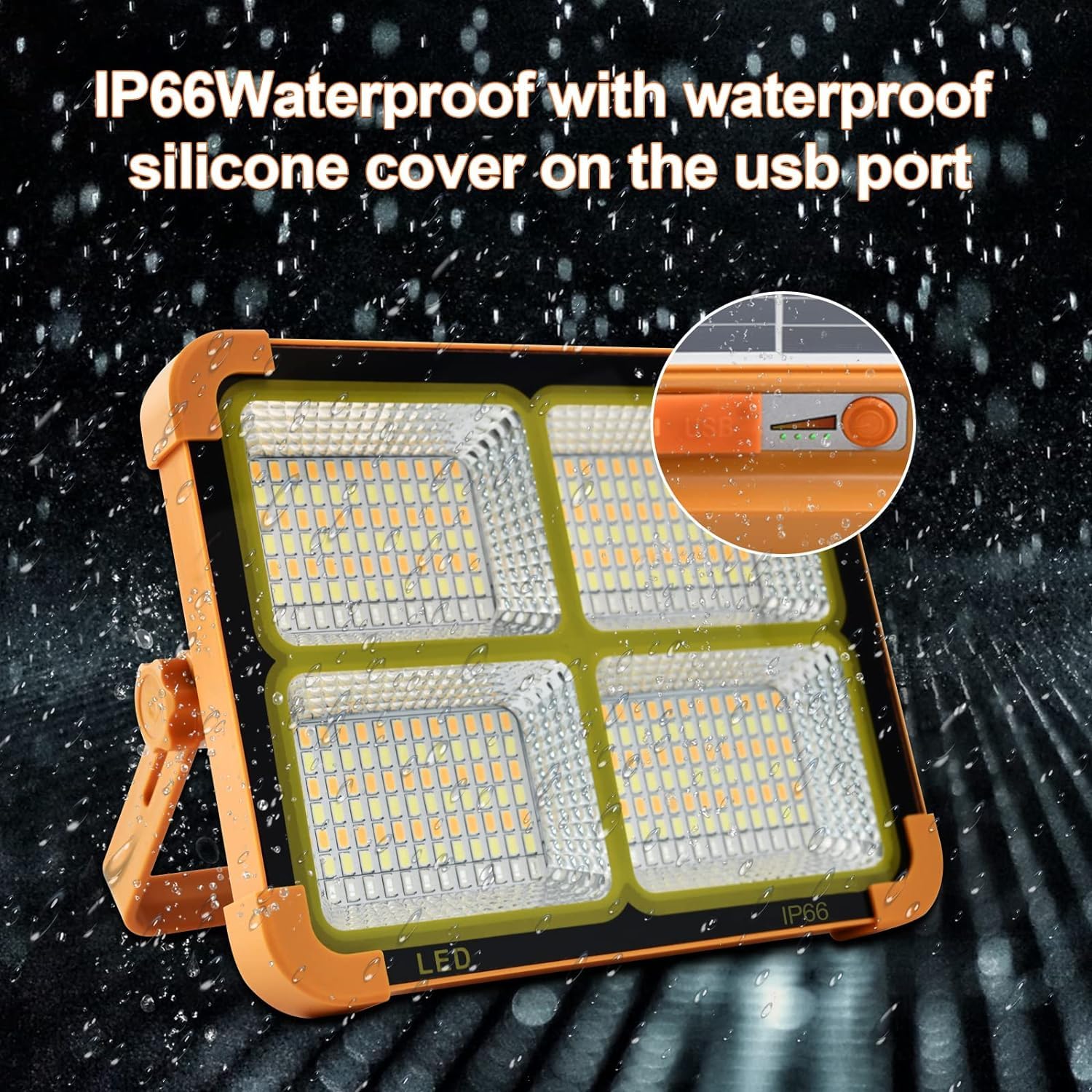 CosyEasy 100W Portable LED Solar Work Light, 16500mAh, 10000 LM, IP66, Rechargeable, Orange, Model D8
