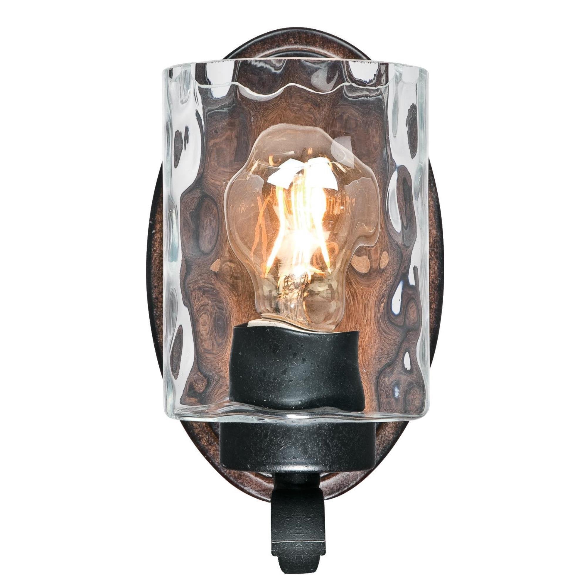 Westinghouse 6331600 Barnwell One-Light Indoor Wall Fixture, Textured Iron and Barnwood Finish with Clear Hammered Glass, 1