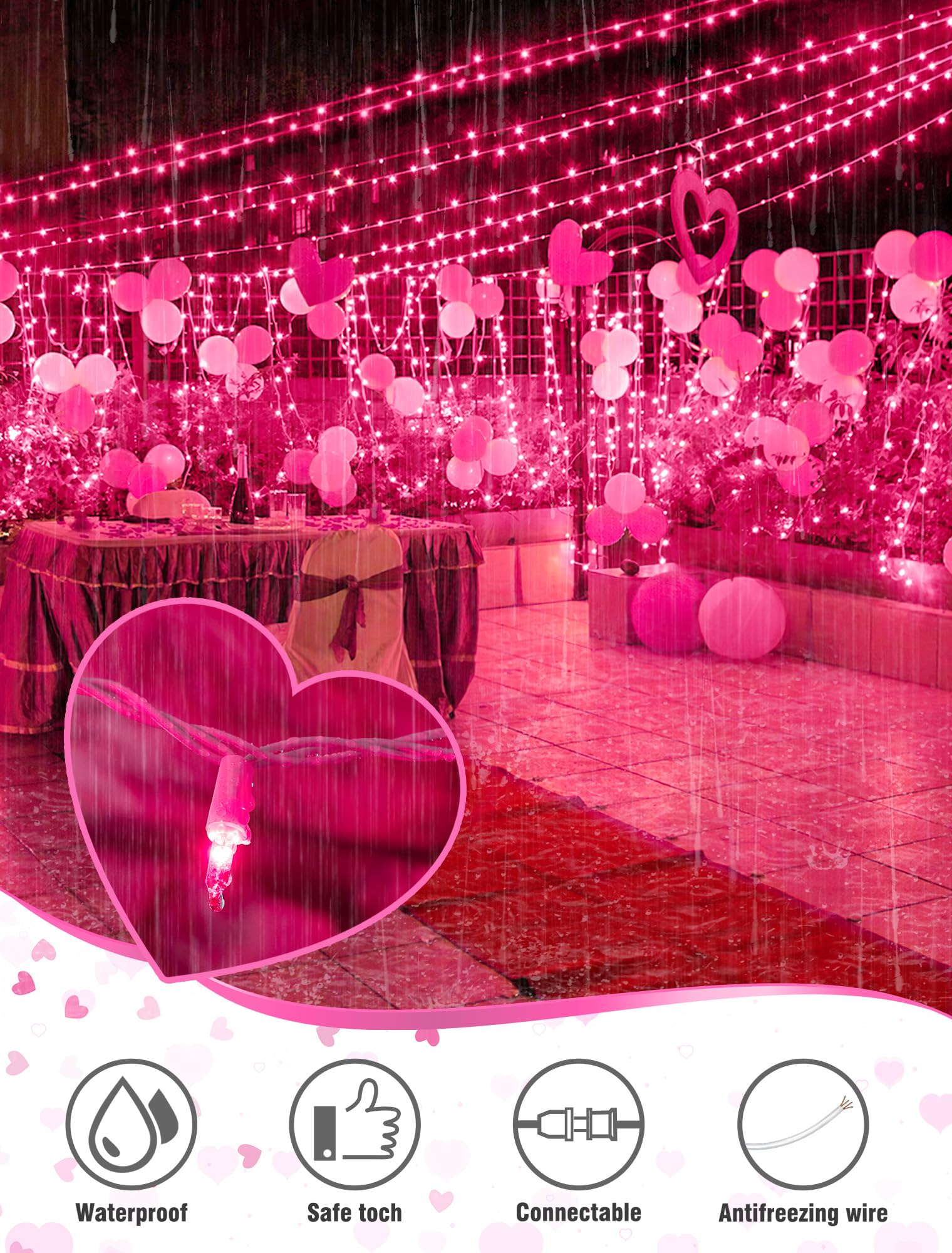 Hopolon Pink Mini Christmas Lights,2 Pack 13Ft 50Count Fairy String Light Set,White Wire Incandescent Pink Valentines Day Lights Connectable For Indoor Outdoor Wedding Birthday Valentine’S Day Decor